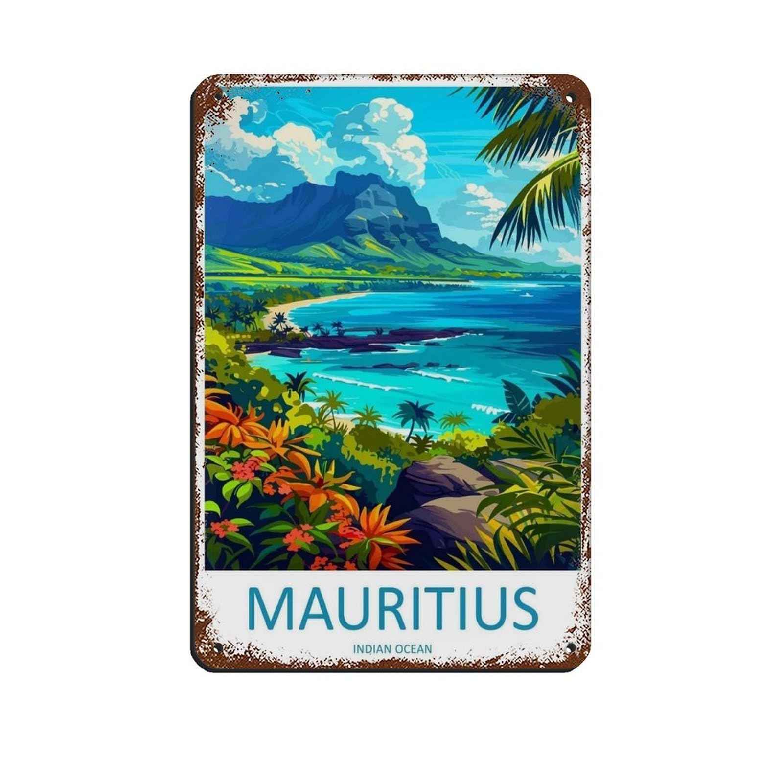 Mauritius Travel Art East Africa Art Lover Gift（84） Retro Poster Metal Tin Sign Chic Art Retro Iron Painting Bar People Cave Cafe Family Garage Poster Wall Decoration 8x12inch(20x30cm)
