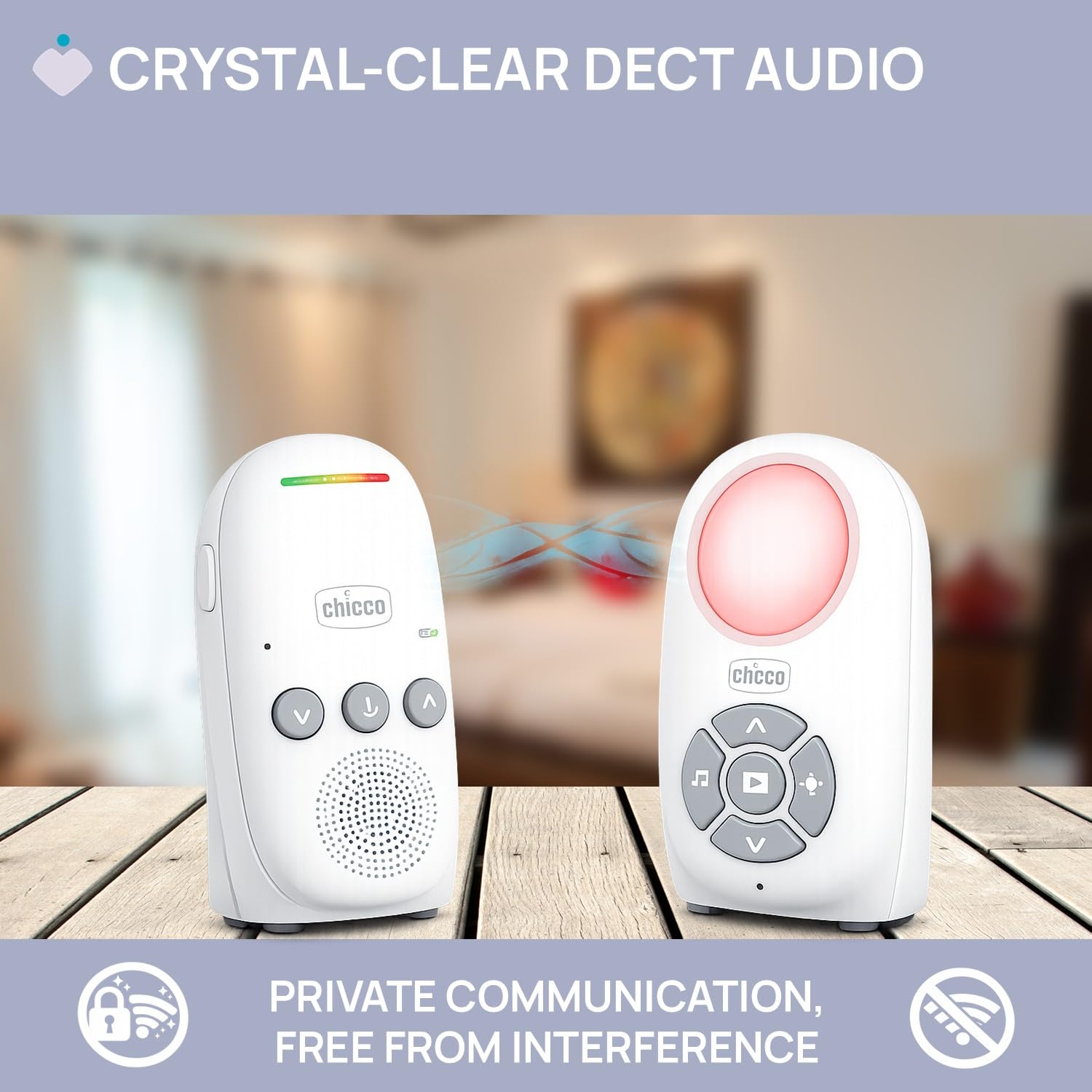 Chicco Audio Monitor para Bebés Digital con Tecnología DECT, Conexión Segura y Anti-Interferencias, Comunicación Bidireccional, 5 Canciones de Cuna, Modo VOX de Ahorro Energético