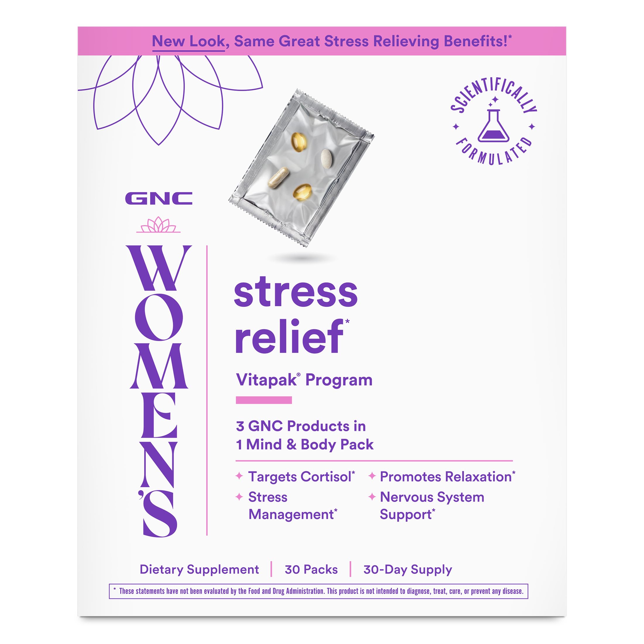 GNC Women's Stress Relief Vitapak, Stress & Cortisol Management, 30 Count