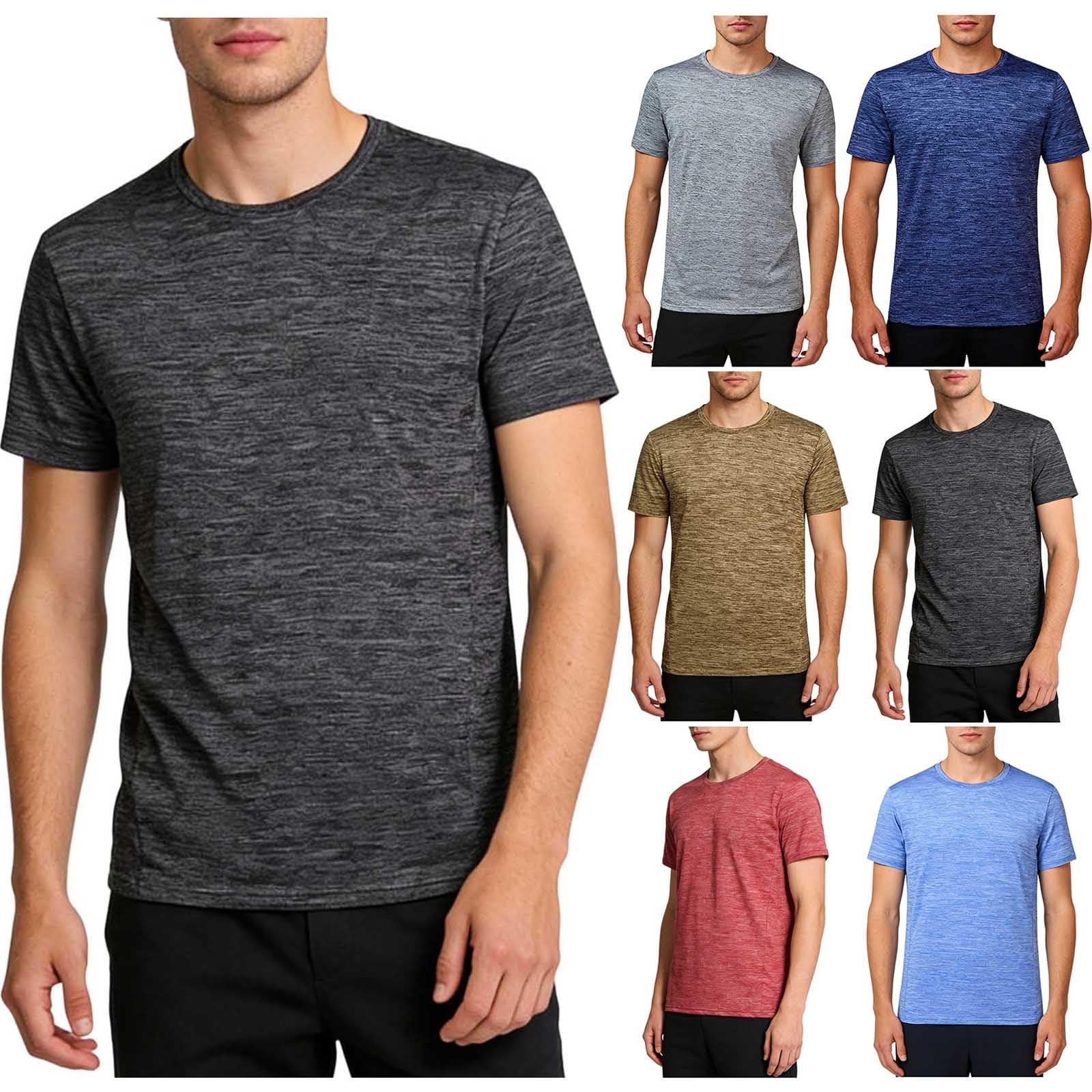 Camiseta deportiva de manga corta para hombre, cuello redondo, ajuste holgado, de secado rápido, transpirable, para gimnasio, entrenamiento, correr, uso diario