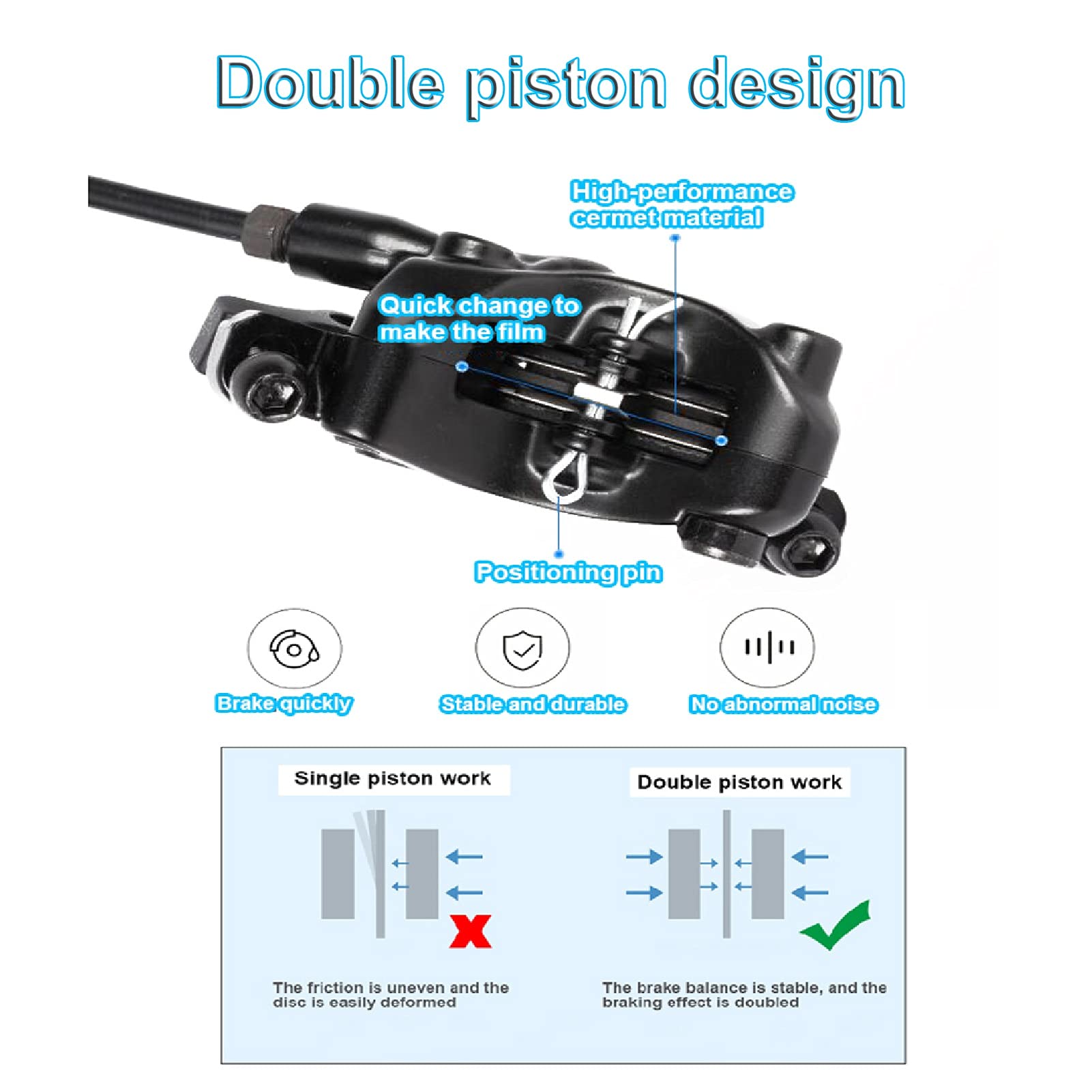 VPPV Freni a Disco Idraulici MTB 160mm, Lega di Alluminio Manico Regolabile 800 mm / 1400 mm Pinza per Bicicletta Corsa Leve dei Freni a Disco