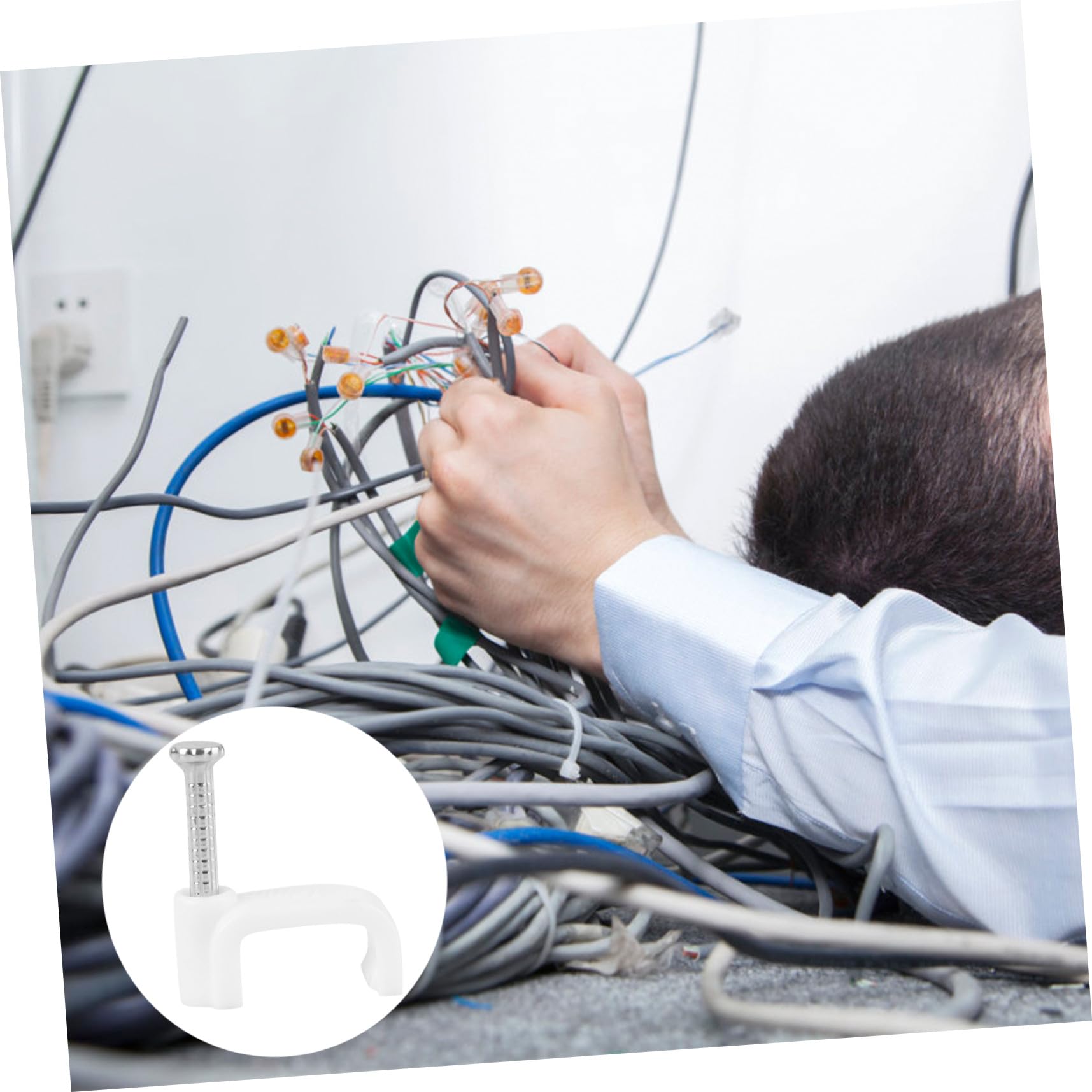 OSALADI 500 Stück Kabelklemmen Eckig Kunststoff Mit Stahlnägeln Zur Kabelbefestigung Telefonkabel Ethernet Für Wand Und Boden