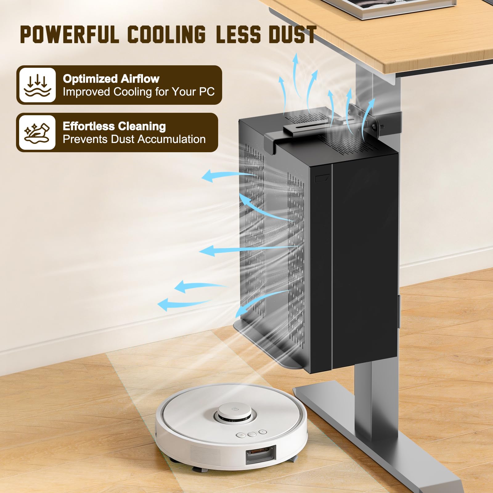 Soporte PC Bajo Mesa, Soporte Torre Ordenador con Altura y Ancho Ajustables, Soporte CPU Bajo Mesa Sin Necesidad de Taladrar, Ahorra Espacio en Hogar Oficina, Soporta Hasta 35kg, Compatible 65*45 mm