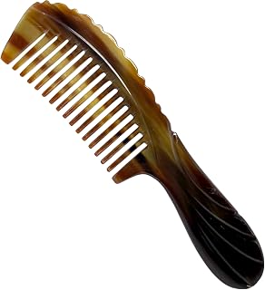 Natural Buffalo Horn Comb, Animal Engrave, Hair Comb, Anti-Static Handmade Pocket Comb, Fine Tooth, Gift For Men Women Mom Wife Daughter, Birthday (Wave)