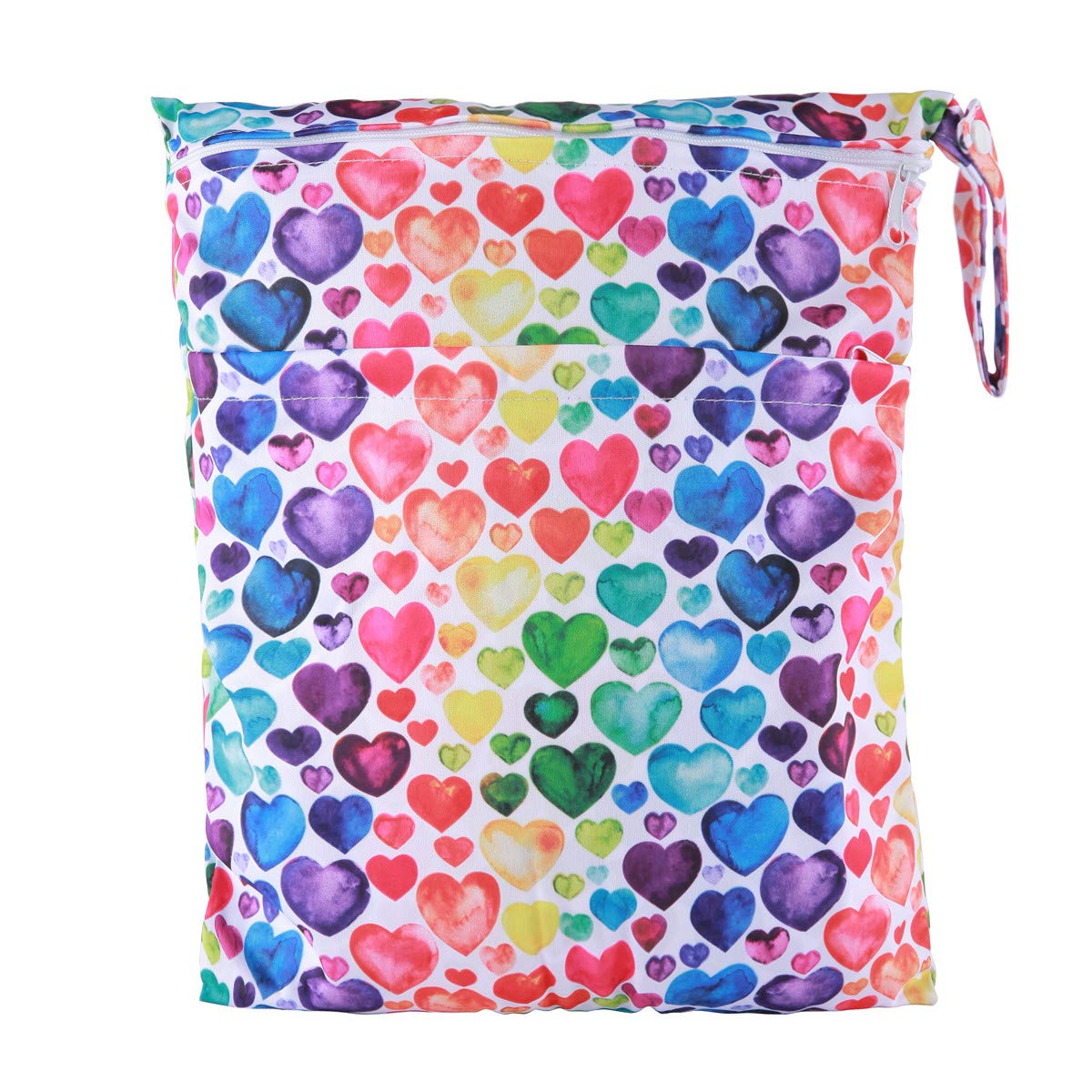 Sigzagor Wet Dry Bag Baby Cloth Diaper Nappy Reusable Washable Two Pockets (Rainbow Hearts)