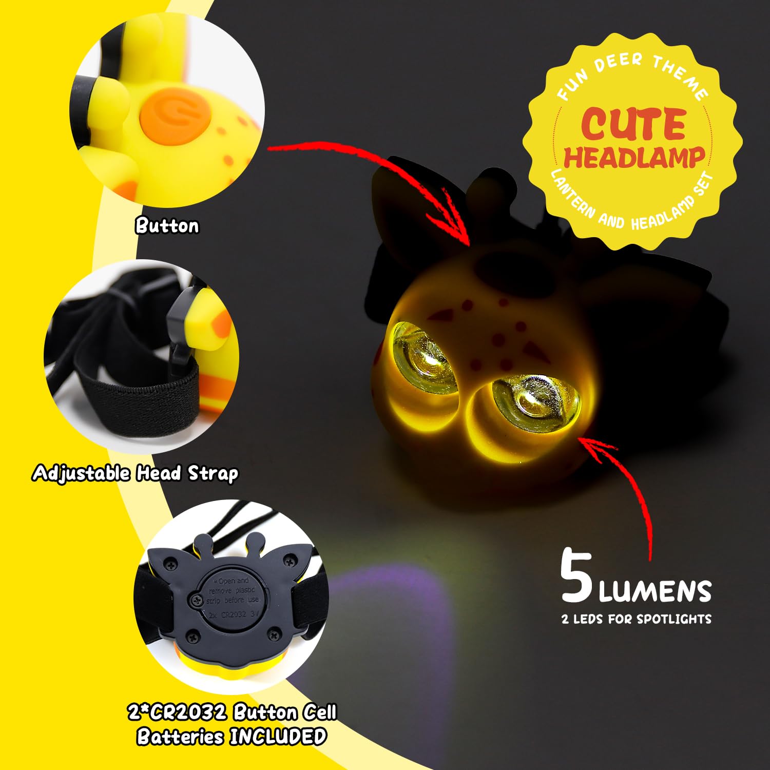 LED-Camping-Laterne und Stirnlampe, Hirsch-Set, batteriebetriebenes Nachtlicht für Kinder von 6–12 Jahren, Outdoor-Ausrüstung für Kinder im Alter von 8–12 Jahren, Spielzeug, Mädchen, Jungen,