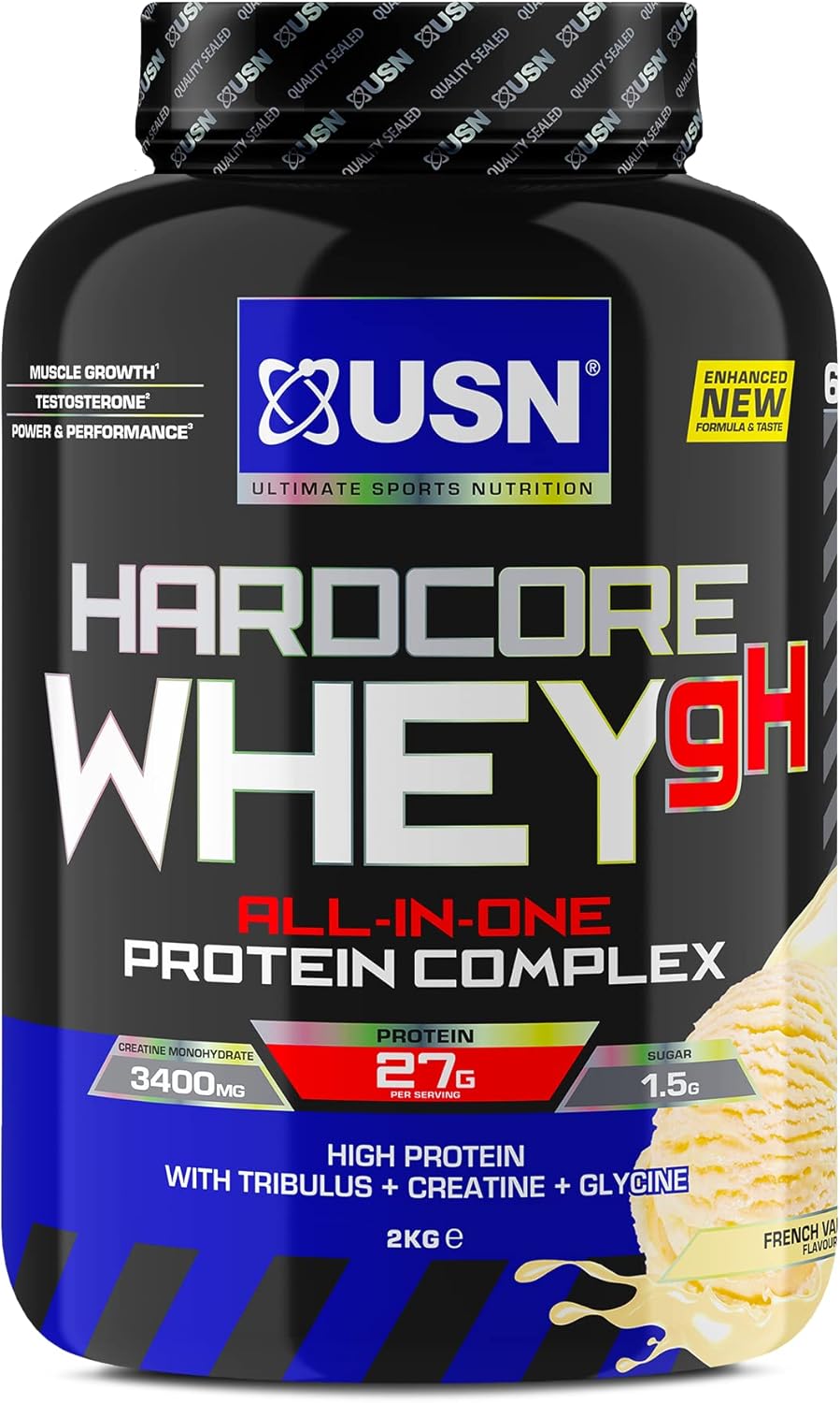 USN Hardcore Whey Protein Powder Vanilla 2 kg AllinOne Protein With Creatine Monohydrate