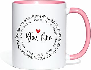 Christian Bible Verse Coffee Mug Cup, God Says You Are Religious Water Cup, 11 oz Ceramic Coffee Cups for Christian Family Friends Gifts Church Baptize Godmother Godfather