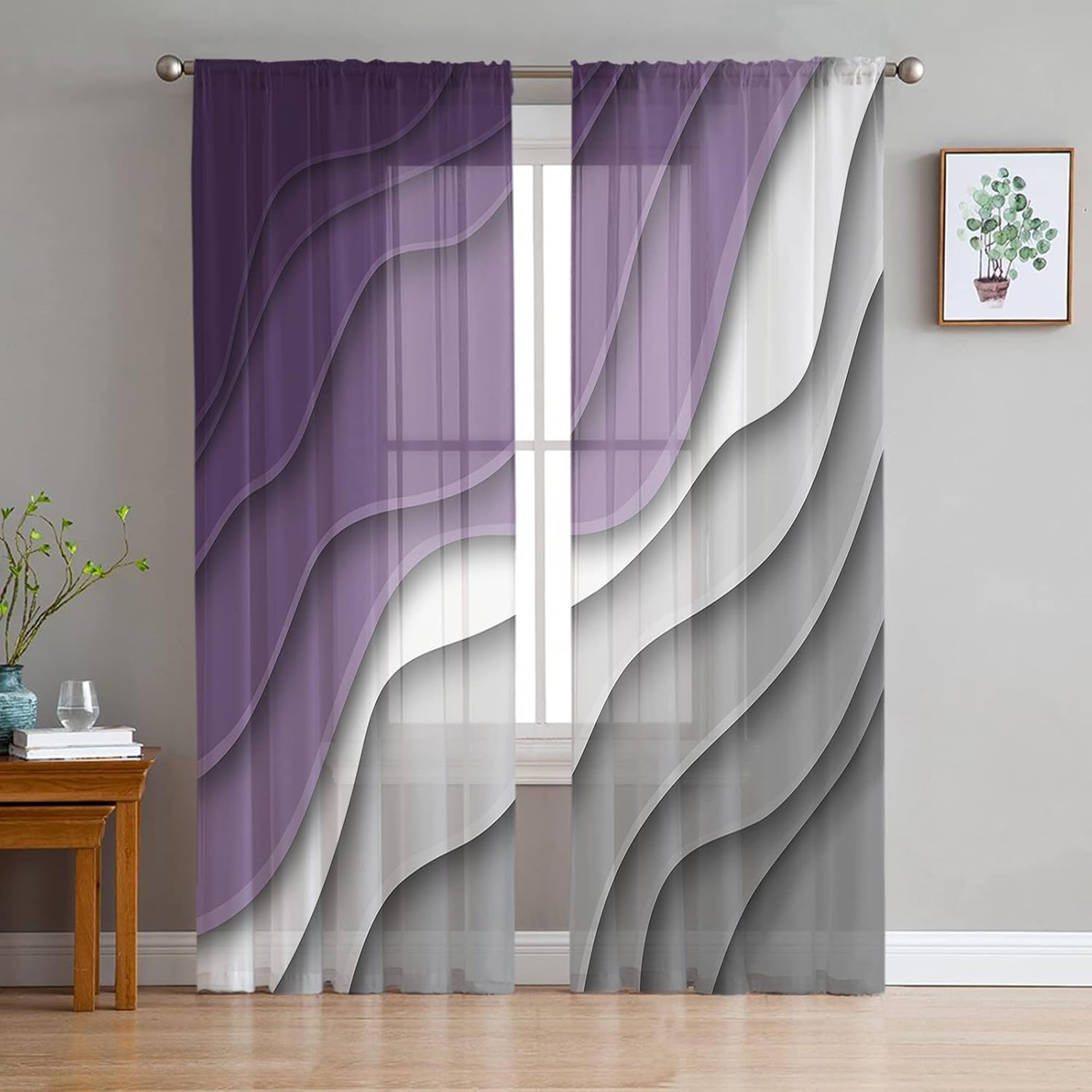 Purple Ombre Semi Sheer Curtains 63 inch Length, Summer