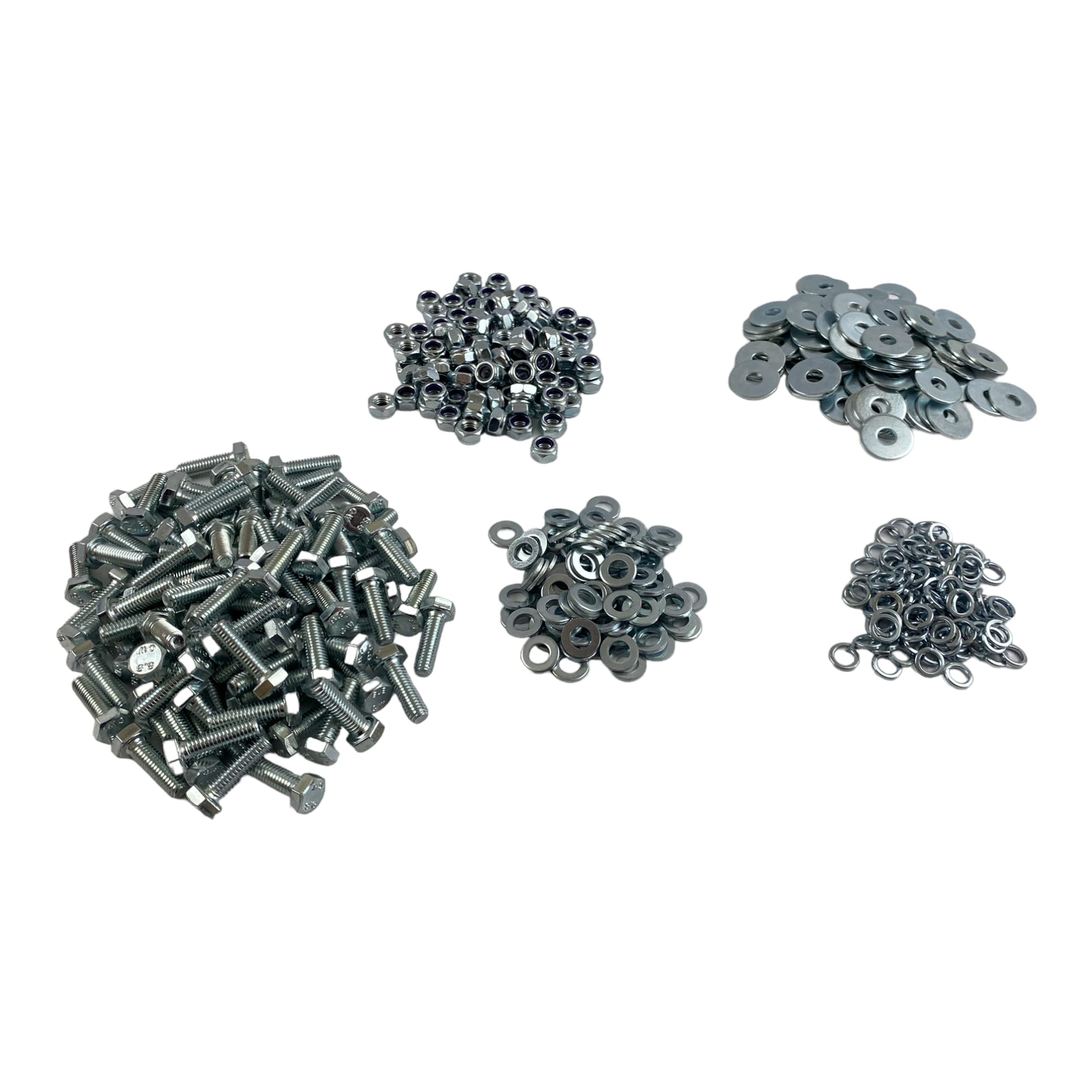 M6 M8 M10 M12 Bolts Fully Threaded High Tensile Bright Zinc Plated Grade 8.8 + Nylon Lock Nuts + Form A Thick Washers + Spring and Penny Washers (M6 x 20-500 Pieces