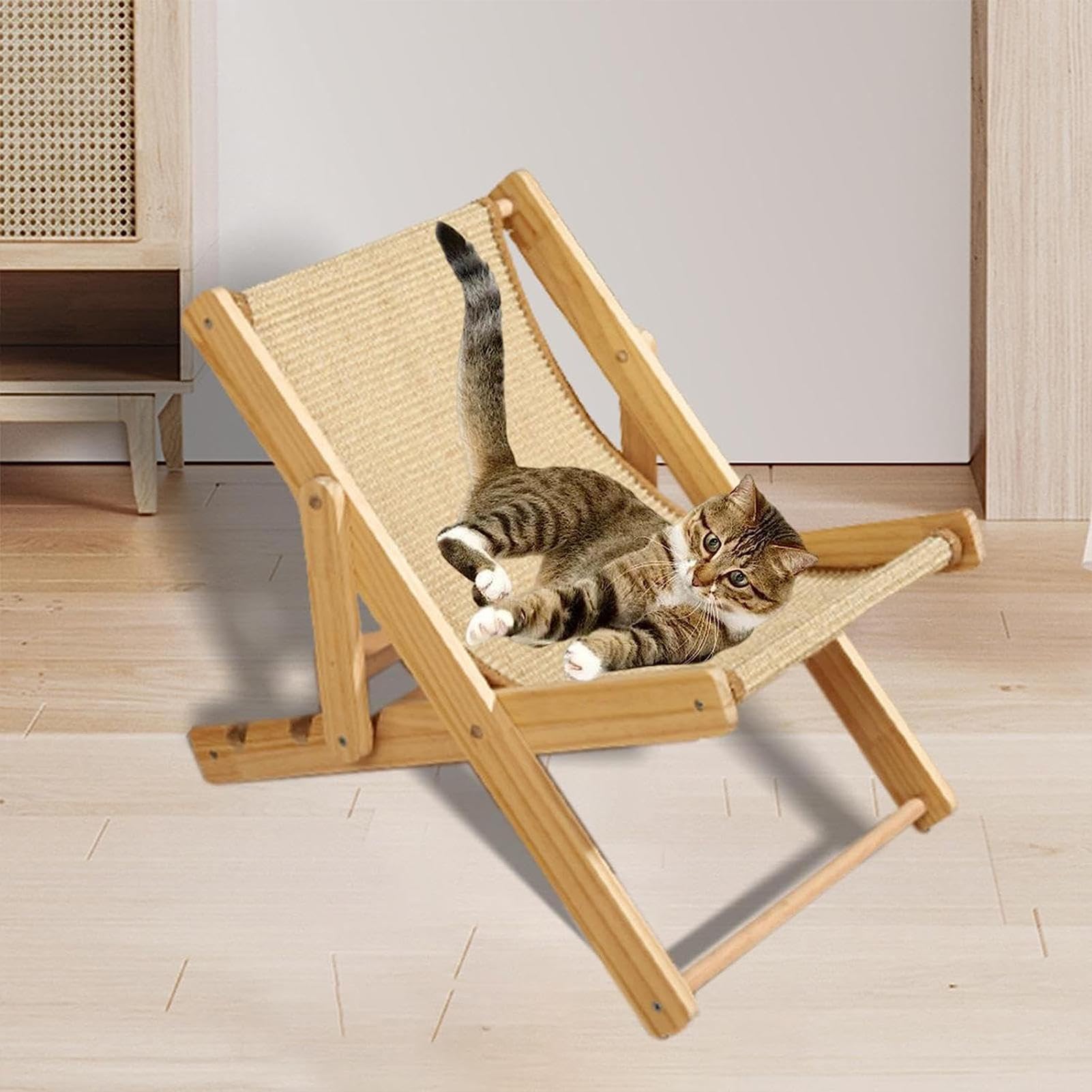 Lettino Per Gatti In Legno E Sisal | Rialzato Regolabile | Letto Balcone Per Animali