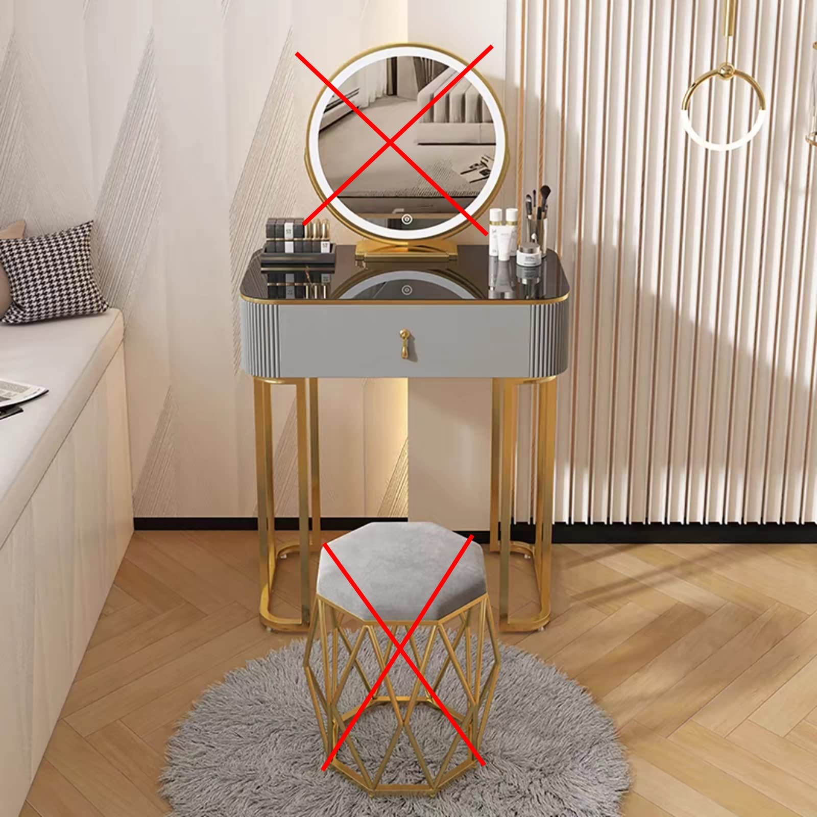CGCSYZ Lighted Mini Dressing Table with Adjustable LED Mirror Compact Vanity for Small Bedrooms Makeup and Storage Solutions Stylish and Space Saving Design(Gray-only Table-50cm/19.7in)