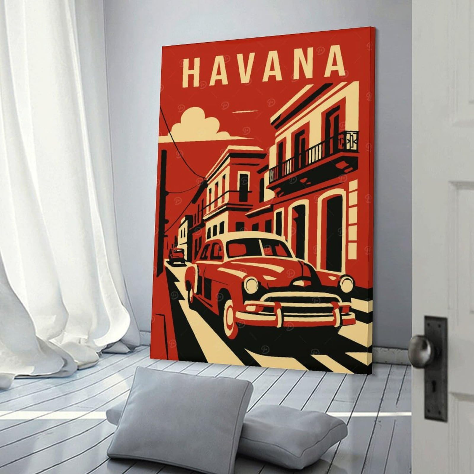 Junmoney Frame-Style-5-1 Havana Cuba Vintage Travel (2) Decorative Canvas Print, 24X36inch(60X90cm), For Gallery Wall Decor And Room Displays, Wall Decor Suited To Curated Displays