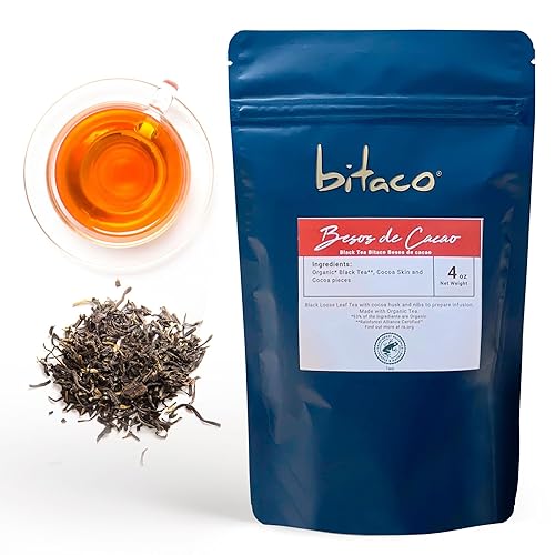 Bitaco Té negro de hojas sueltas de cacao, té negro, té de hojas sueltas altamente concentrado, con cuerpo y sabor dulce, orgánico USDA, cultivado