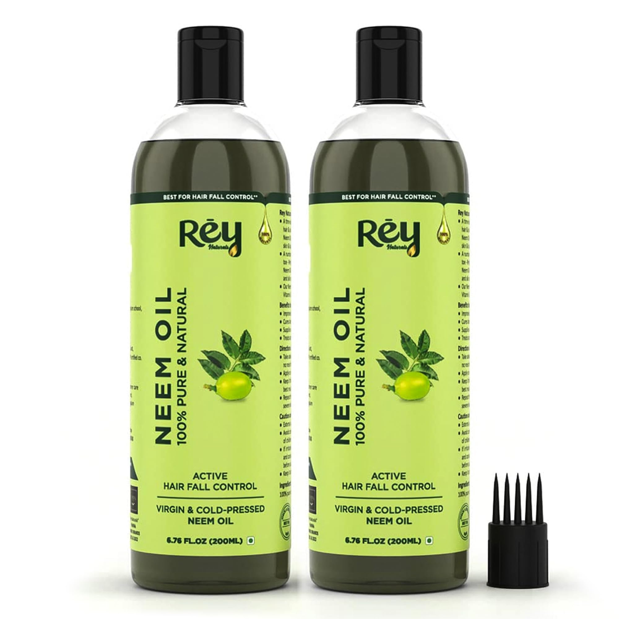 Rey Naturals Pure Neem Oil For Skin & hair | Hair Oil for Hair Growth, Dandruff Relief, Scalp Infection & Healthy Hair | Body Massage Oil For Men And Women - 200ML