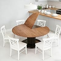 Lefedrasticity 55" Walnut Round Folding Table Top Extender - Solid Wood Dining Table Extension for Kitchen, Restaurant, Outdoor Use