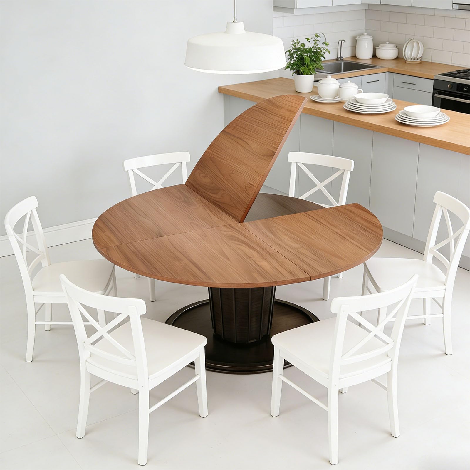 Photo 1 of Round Folding Table Top Extender 48/55/59/63/71/79" Solid Wood Table Extension For Dining Table Extender Top Fold Wooden Tabletop for Kitchen Restaurant Workbench Outdoor (Walnut, D - 71")