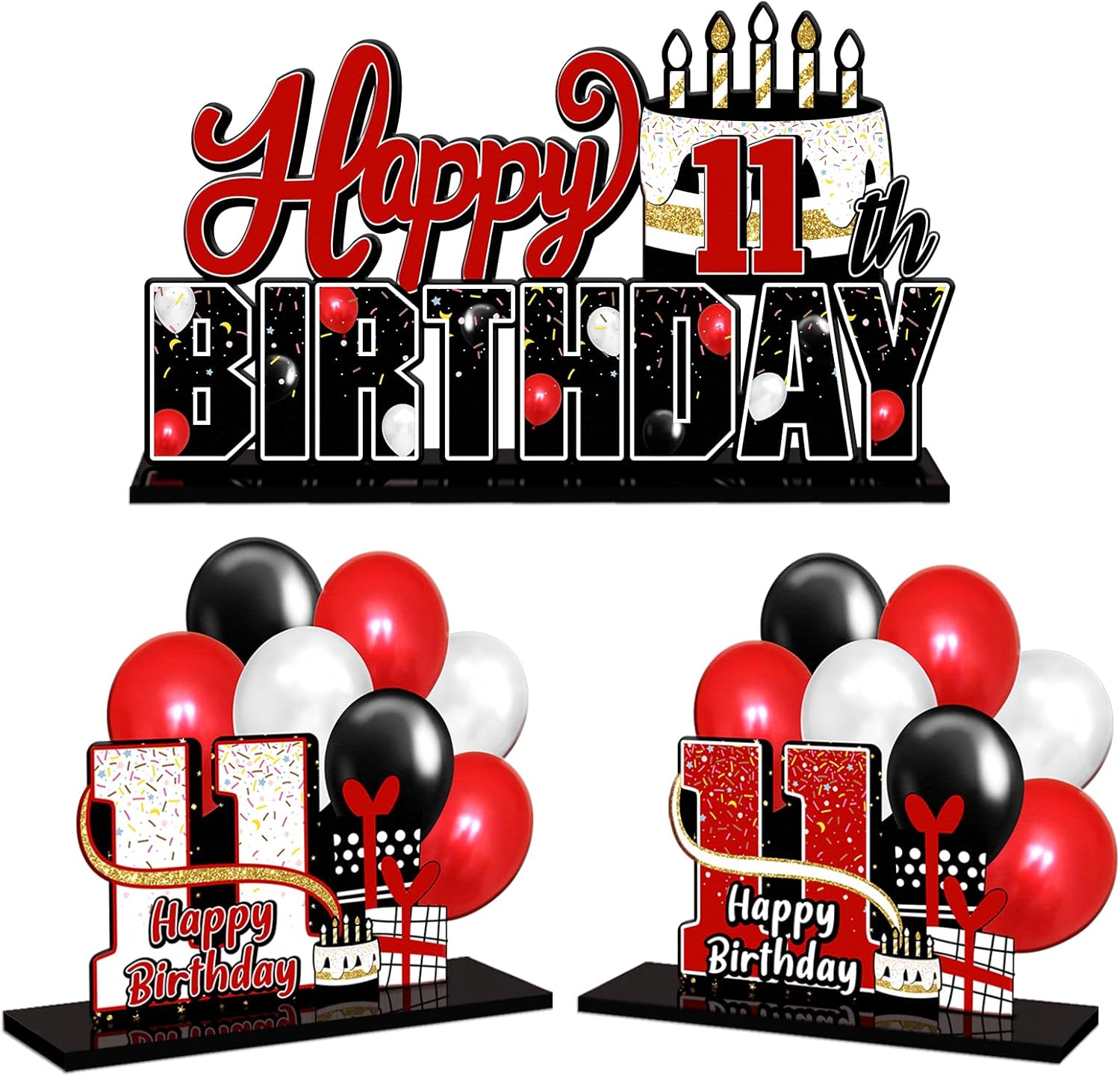 LINGTEER Happy 11th Birthday Red Acrylic Table Topper Centerpieces Set - Cheers to Eleven Years Old Birthday 11th Bday Party Gift Decorations.