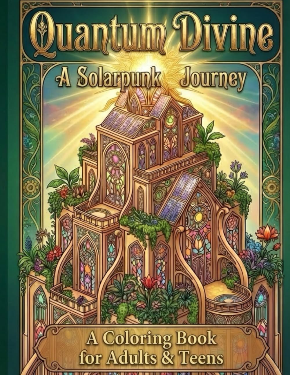 Quantum Divine: A Solarpunk Journey: Sacred Geometry, Futuristic Nature, and Cosmic Coloring for Adults and Teens