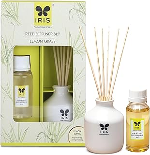 Home Fragrance,60Ml Lemon Grass Reed Diffuser Set |Free 6 Reeds Sticks of 7.5"|Stress Relief & Aromatherapy |Long-Lasting,Smoke-Free Air Freshener for Home,Bedroom and Office | Ideal for Gifting