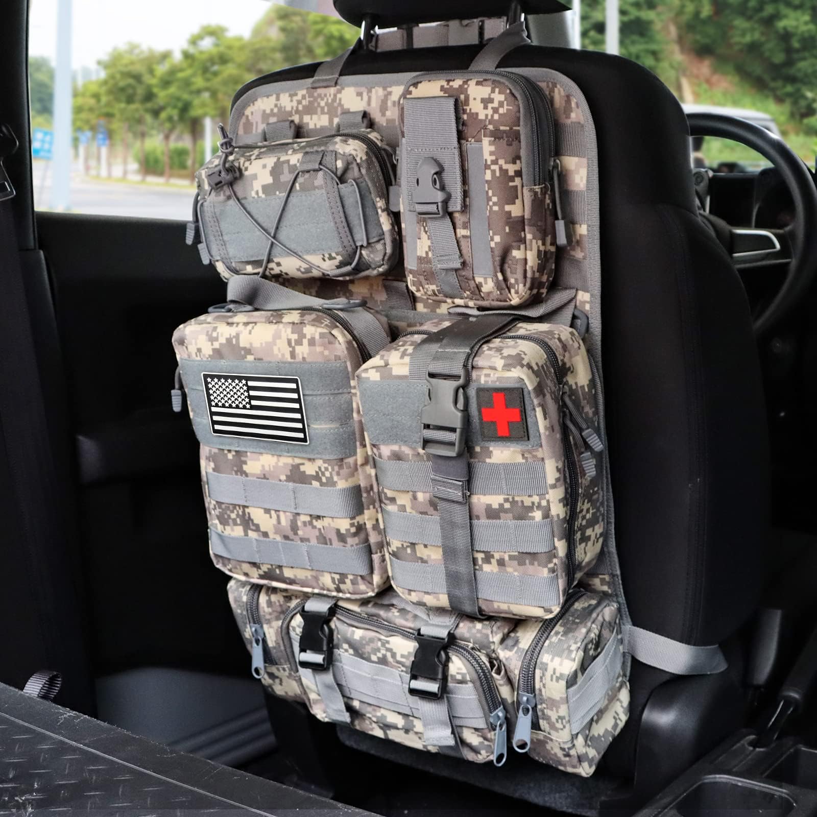 MAIKER Tactical Car Seat Back Organizer, Upgrade Tactical Vehicle Panel Organizer with 5 Detachable Molle Pouch, Universal fits for Most of Vehicle