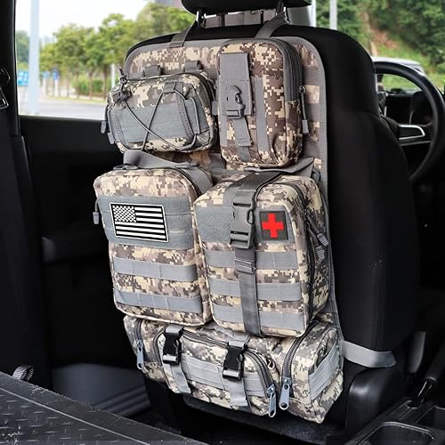 Miniatura 8 de MAIKER - Organizador táctico para respaldo de asiento de auto, organizador de panel de vehículo con 5 bolsas Molle desmontables, tamaño universal