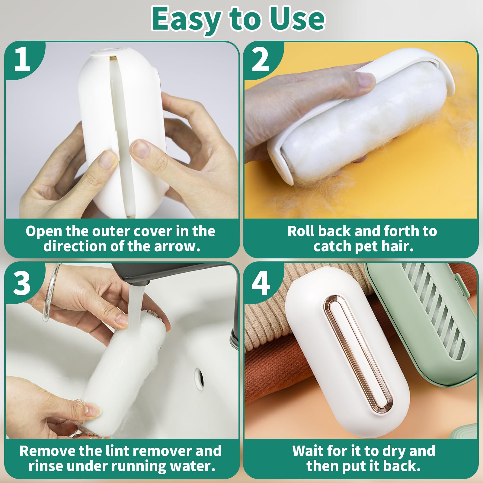 Rullo Per Pelucchi Riutilizzabile 2 Pezzi | Verde | In ABS E Silicone | Lavabile Per Vestiti, Divani E Tappeti