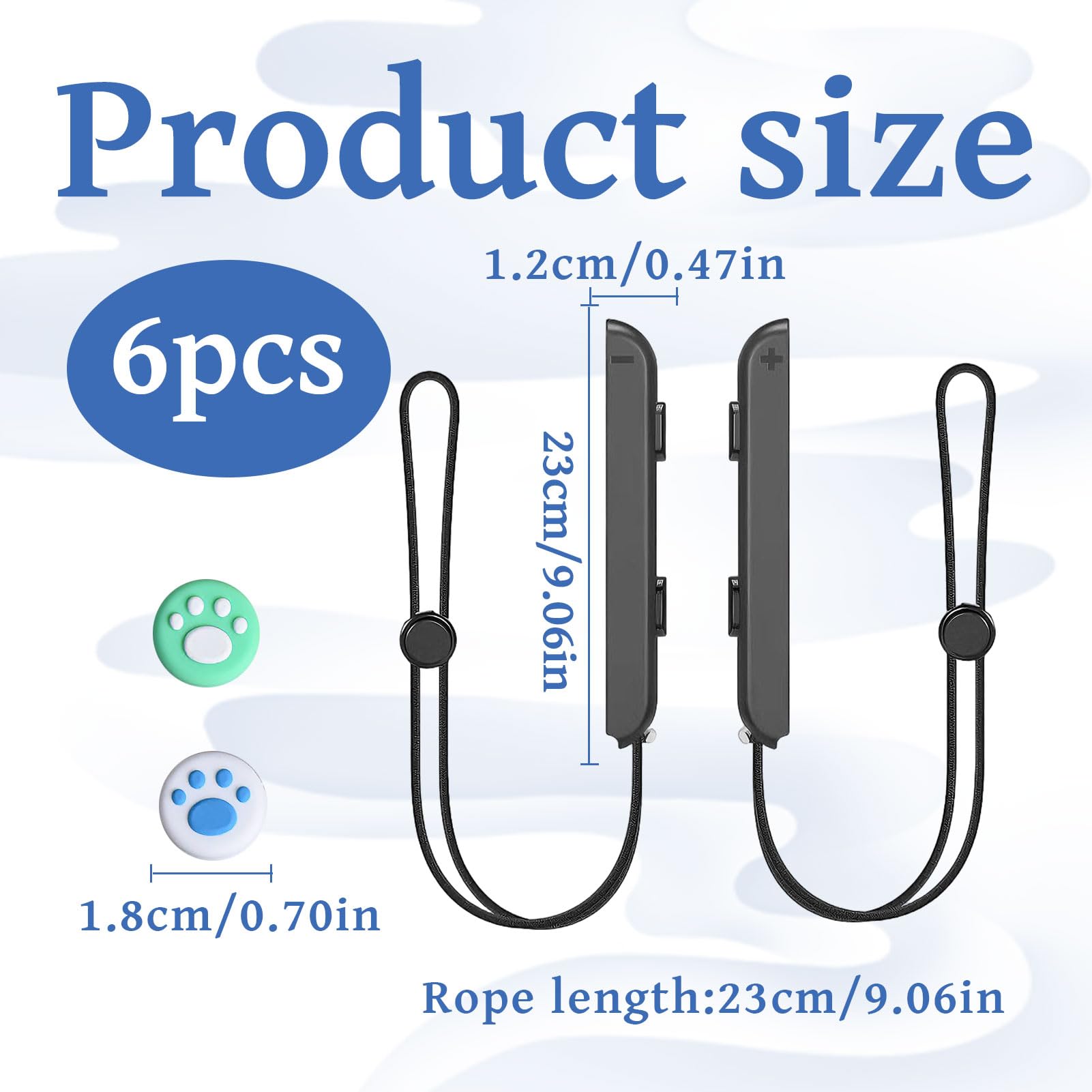 Kuugeo Manette pour Switch Dragonne, 6 pièces Dragonne pour Switch 1, Dragonne pour Switch, Dragone pour Switch, Manette Joycon pour Switch, Une paire de dragonnes avec quatre capuchons de joystick. - 3