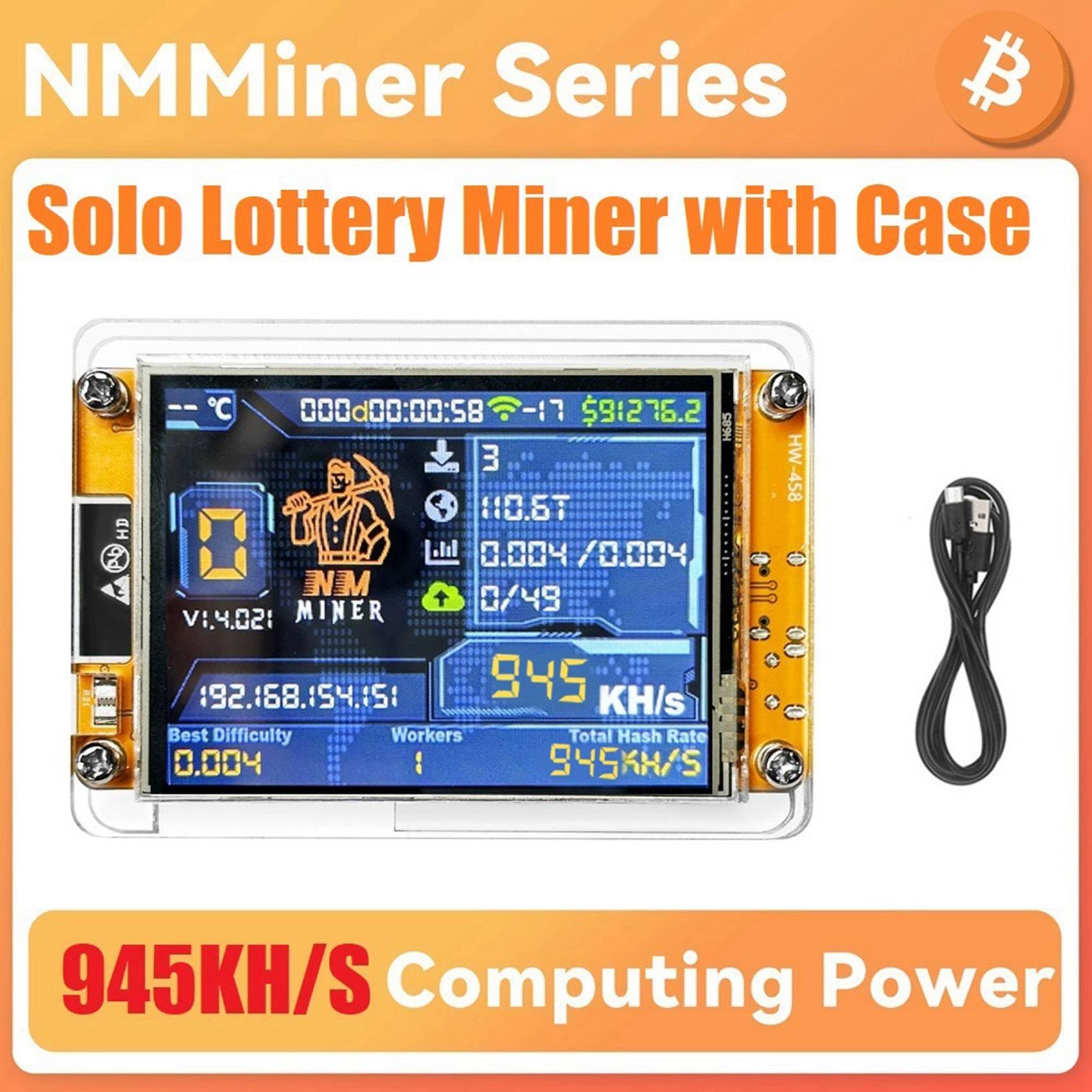 + Boîtier 945KH/S Harshrate 2,8 Smart Display Bitcoin Crypto Solo Lotery Miner amélioré