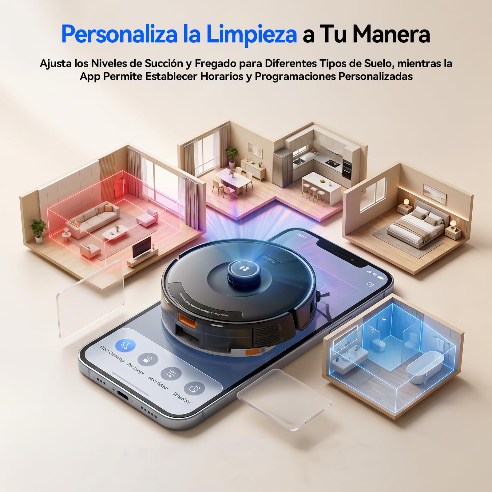 Redkey D8 Pro Robot Aspirador y Fregasuelos, 38000Pa Potente Succión con Estación de Succión 4L, Anti-Enredo de Pelos, Navegación LiDAR, Aspirador Robot 4-en-1 Aspira y Friega para Suelos, Alfombras