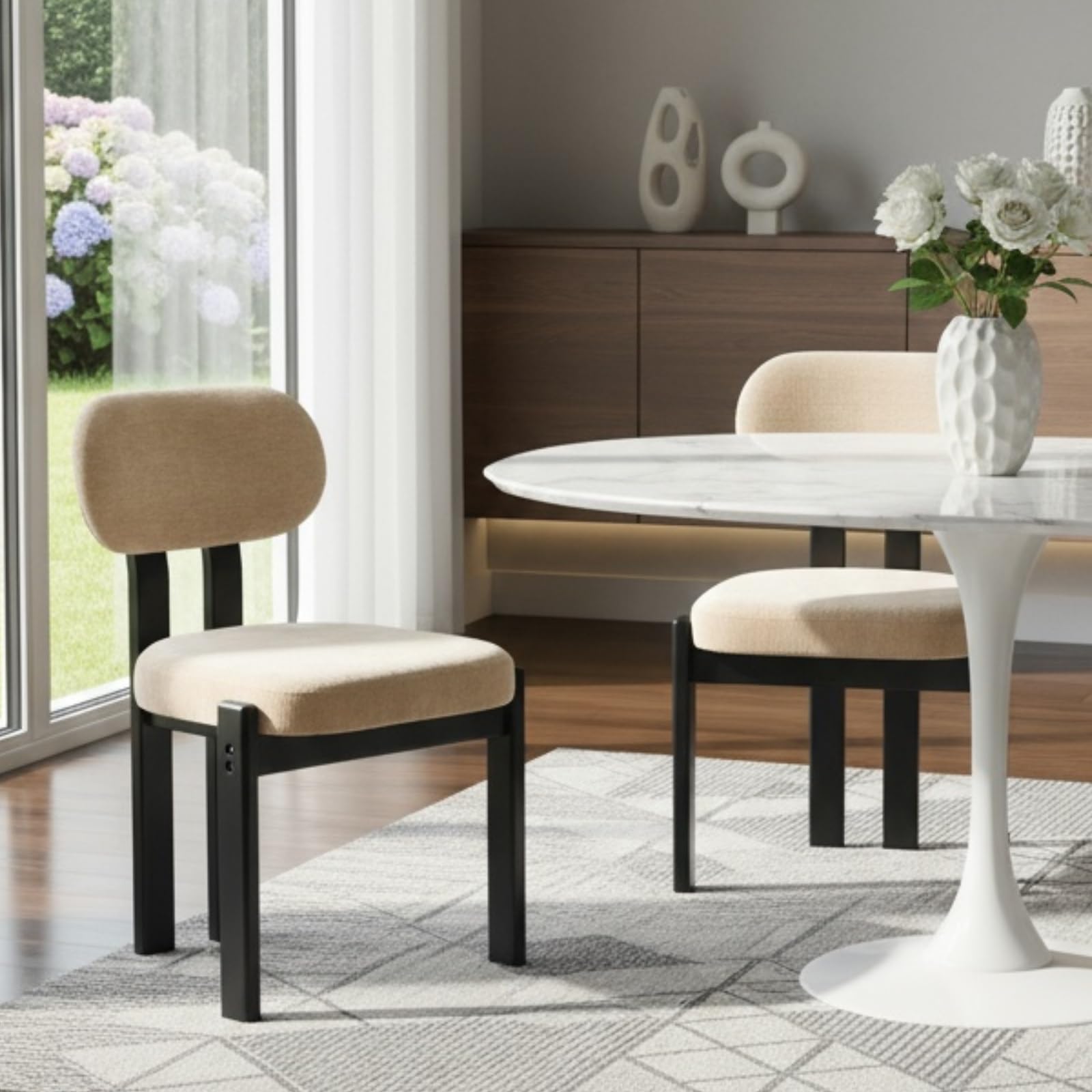 DUOMAY Modern Dining Chairs Set of 2, Chenille Upholstered Dining Room Chairs Makeup Vanity Chair with Back and Wood Legs for Kitchen Dining Room,