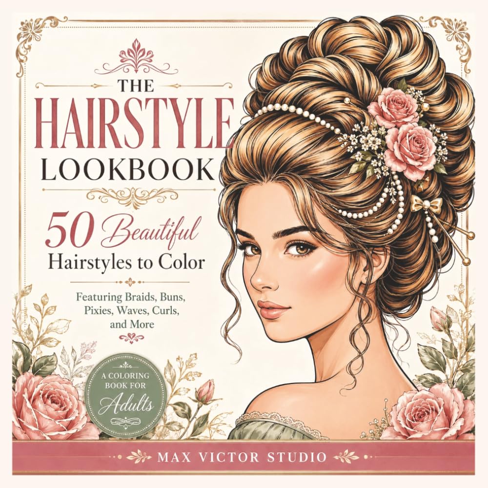 The Hairstyle Lookbook 50 Beautiful Hairstyles to Color: A Coloring Book For Adults Featuring Braids Buns Pixies Waves Curls and More