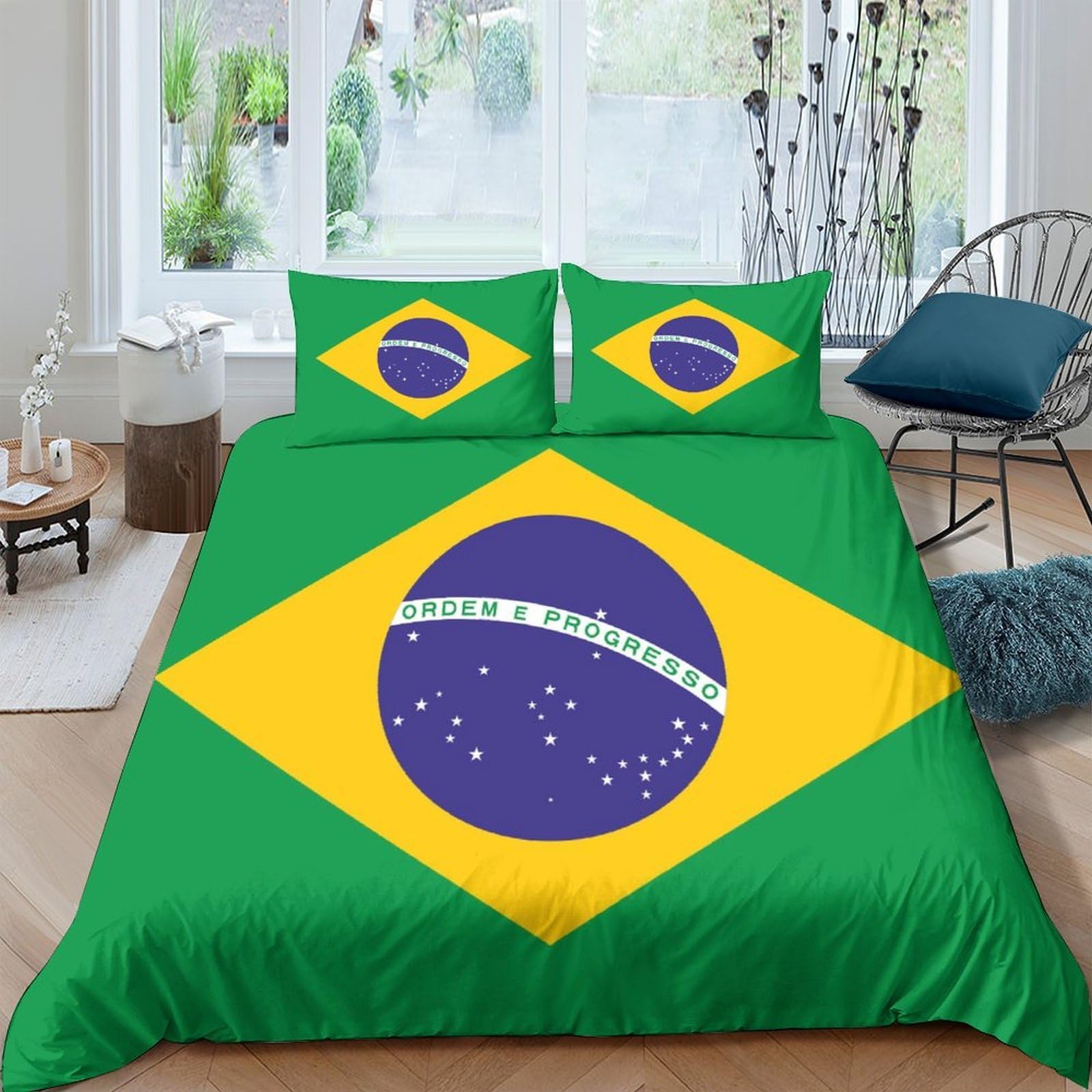 HWEICOIN Brazil Duvet Cover 3 PCS Hotel Quality Quilt Cover Bedding Sets Bed Covers with Pillowcases with Zipper Closure Ultra Soft Anti Allergic Microfiber King（220x240cm）
