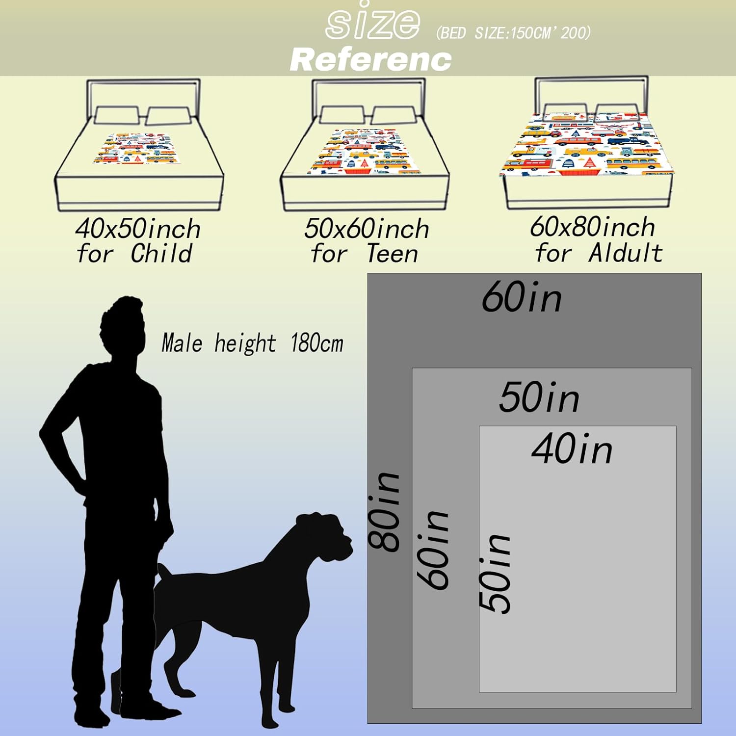 Transportation Vehicles Throw Blanket, 50x60in, Soft, Lightweight Flannel, Cartoon Plane, Buse, Truck and Tractor in Bright Color Blankets, Gifts for Kids, for Home Living Room Decor - Image 3