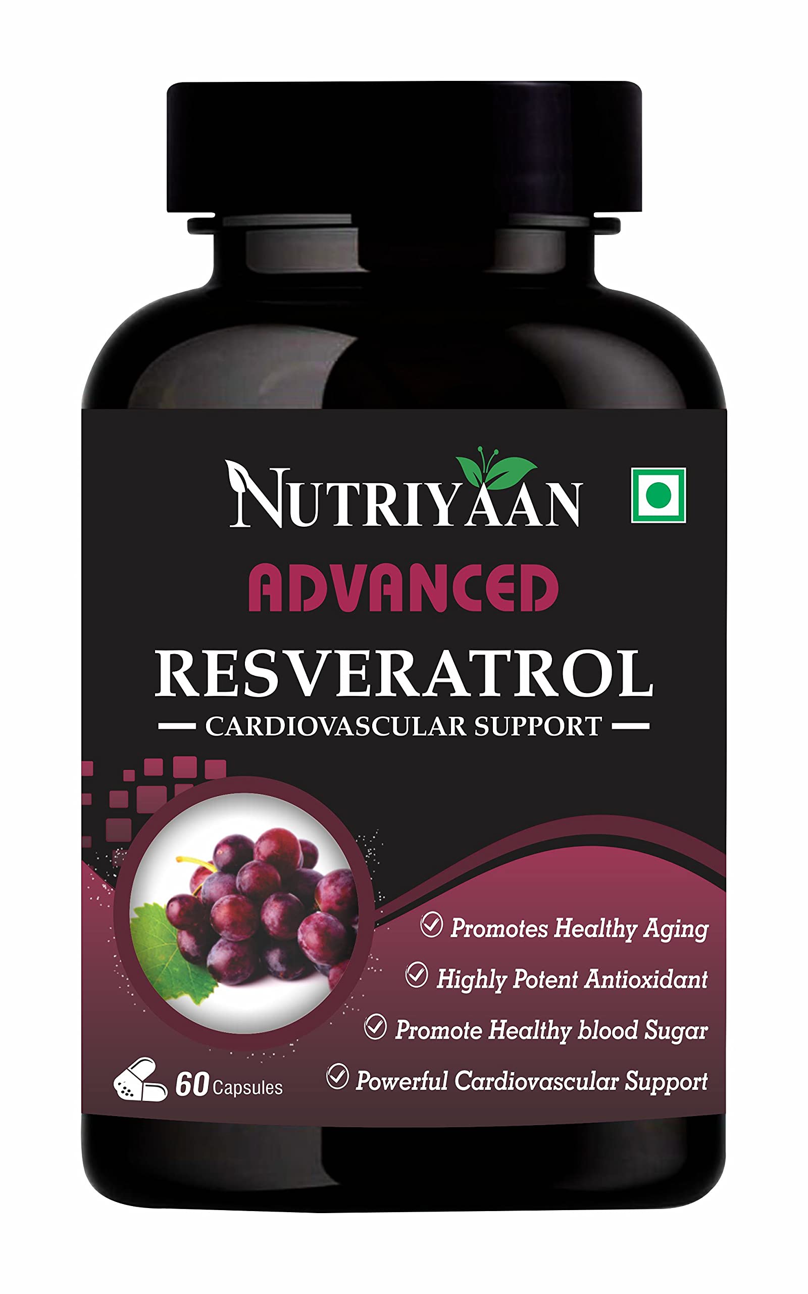 Nutriyaan Advanced Resveratrol For Glowing Skin And A Radiant Heart (500mg, 60 Veg Capsules) (B099WSDBZH) Amazon Price History, Amazon Price Tracker