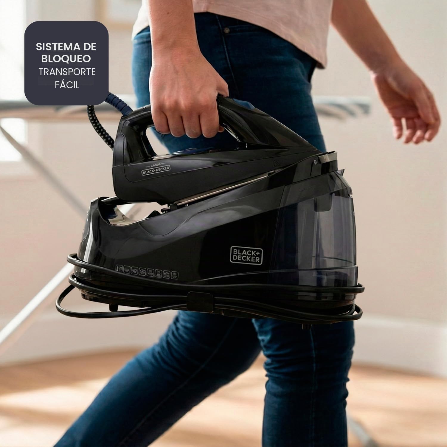 Black+Decker - Centro de Planchado BXSS2600E | 2600W | Presión 7 Bares | Vapor antimicrobiano | Depósito Extraíble 1.5L | Vapor Seco Continuo 130 g/min |Sistema Antical y Bloqueo | Modo ECO | Auto Off