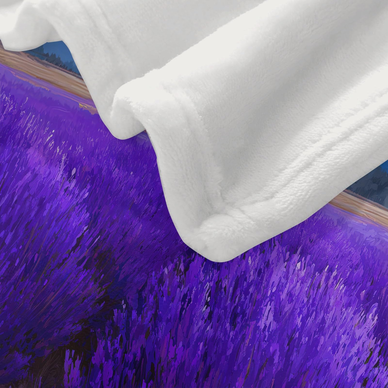 Lazurowy niebieski koc narzuta z nadrukiem w pole lawendy 221 x 239 cm, super miękki flanelowy koc na łóżko, lekka, puszysta, pluszowa pościel na sofę i podróż, 220 x 240 cm