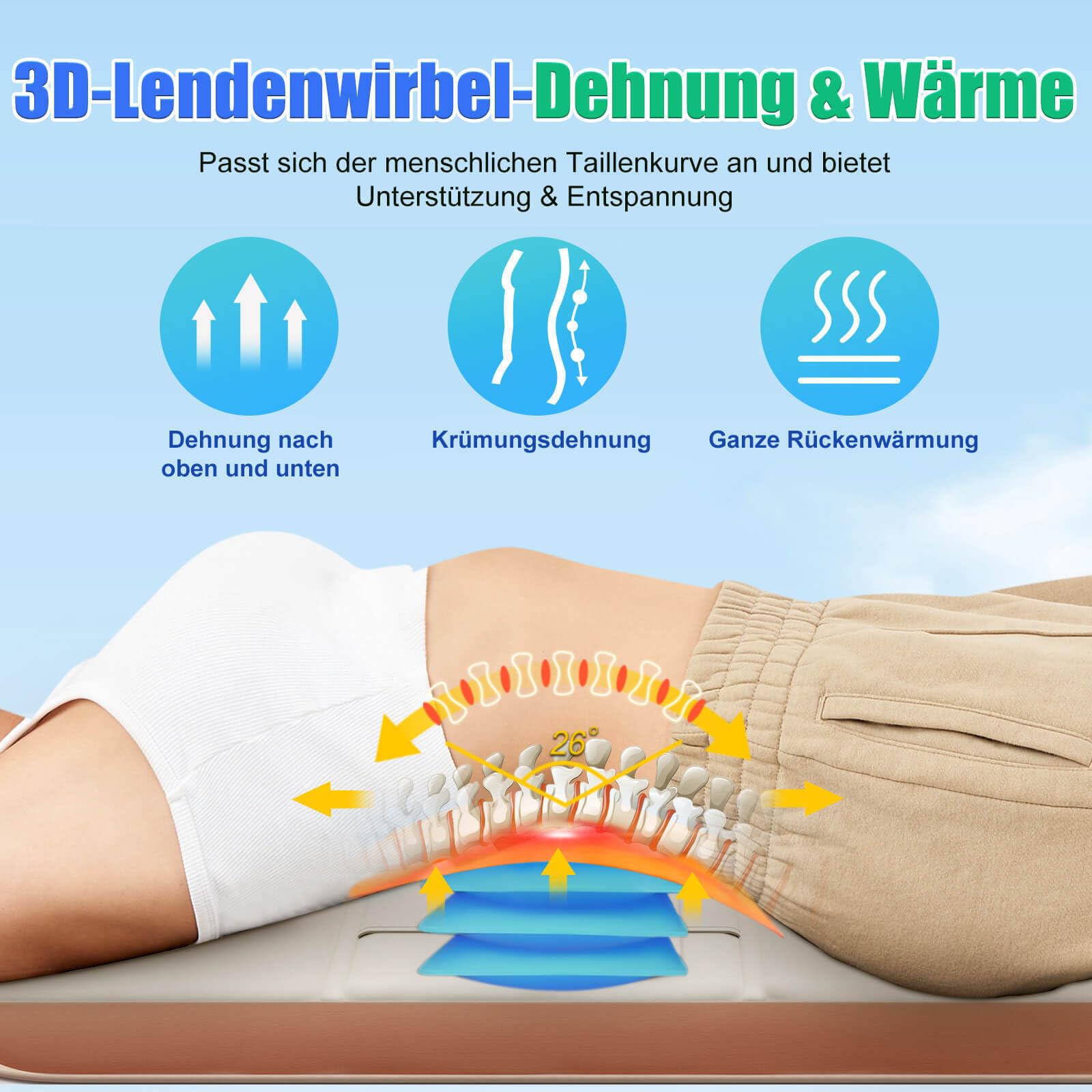 Alfombrilla de masaje de cuerpo completo con calor, almohadilla de masaje de espalda, tracción lumbar y relajación, calefacción de cuerpo completo, 4 modos de masaje y 6 motores más silenciosos