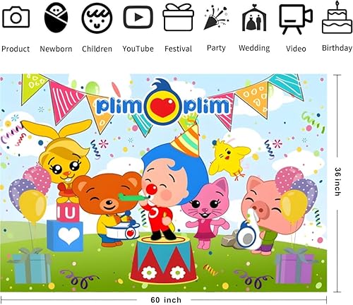 Miniatura 2 de Plim Plim - Fondo para decoración de fiesta de cumpleaños, telón de fondo para fiesta temática de Payaso (5 x 3 pies)
