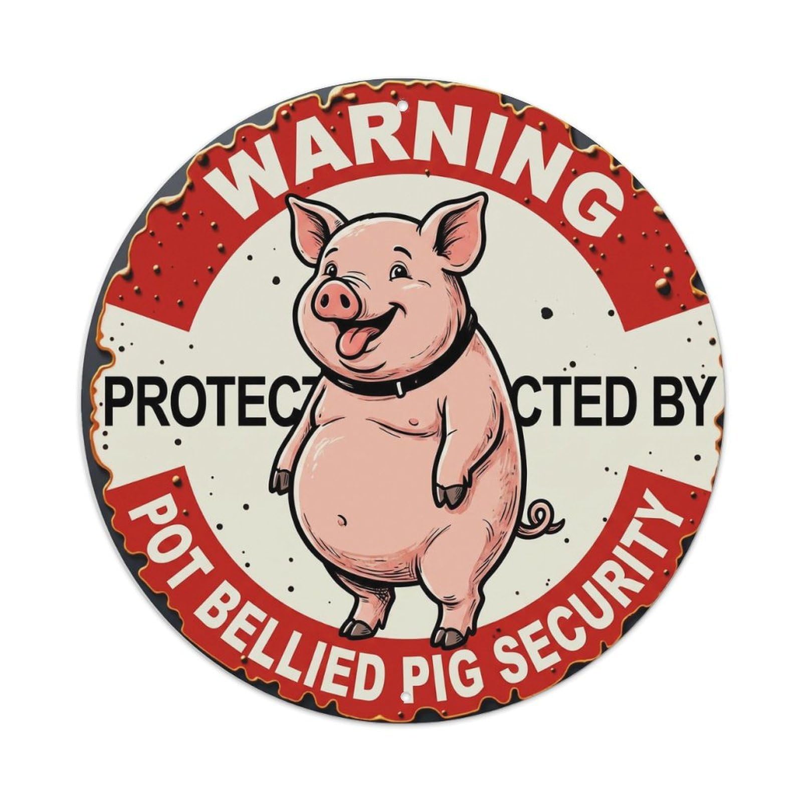 Tgrcjimh Style Metal Tin Sign Warning Protected By Pot Bellied Pig Security Vintage