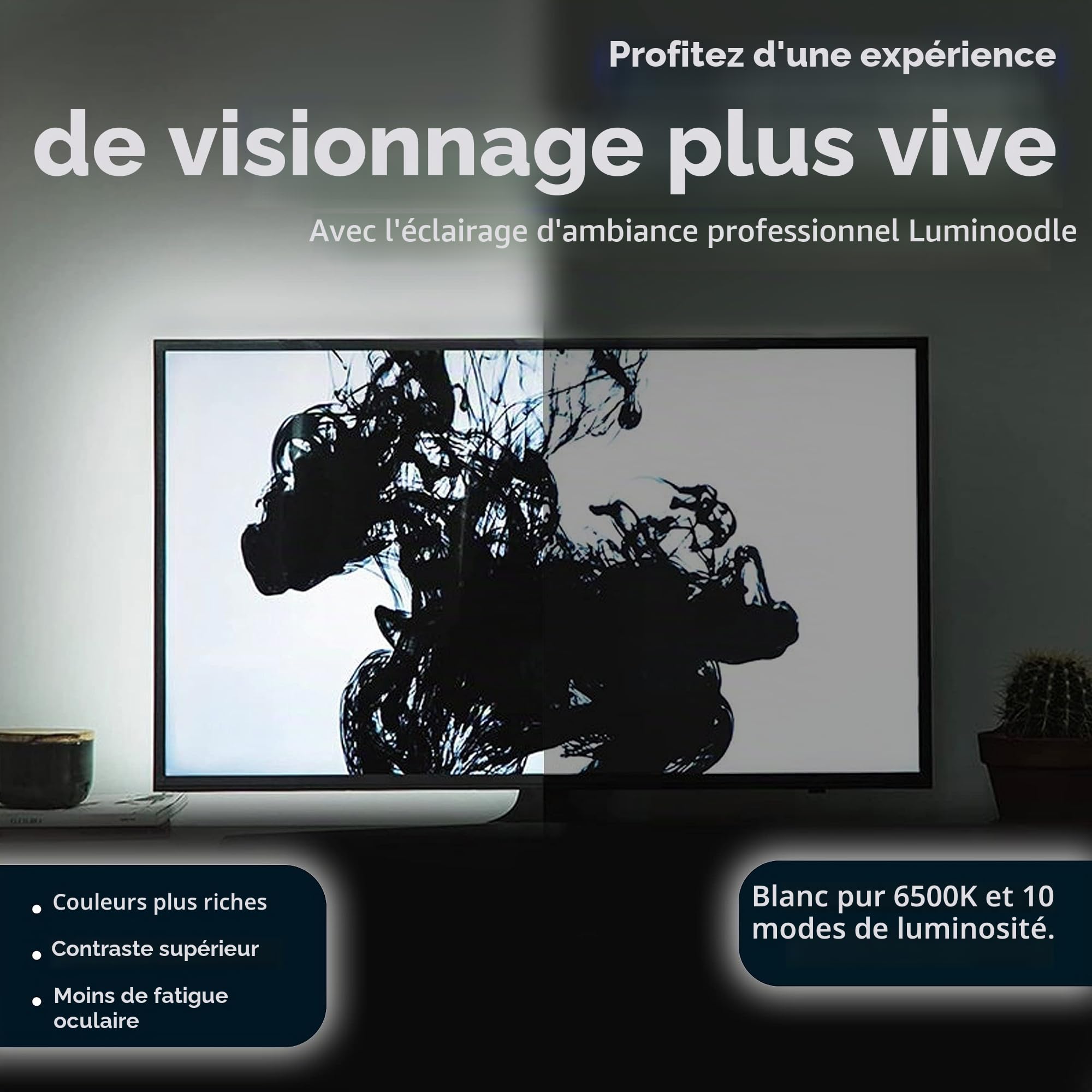 Luminoodle Bias éclairage for HDTV - Moyen - Eclairage Blanc élevée Home Cinéma LED pour téléviseurs, moniteurs - USB TV Rétro-éclairage LED
