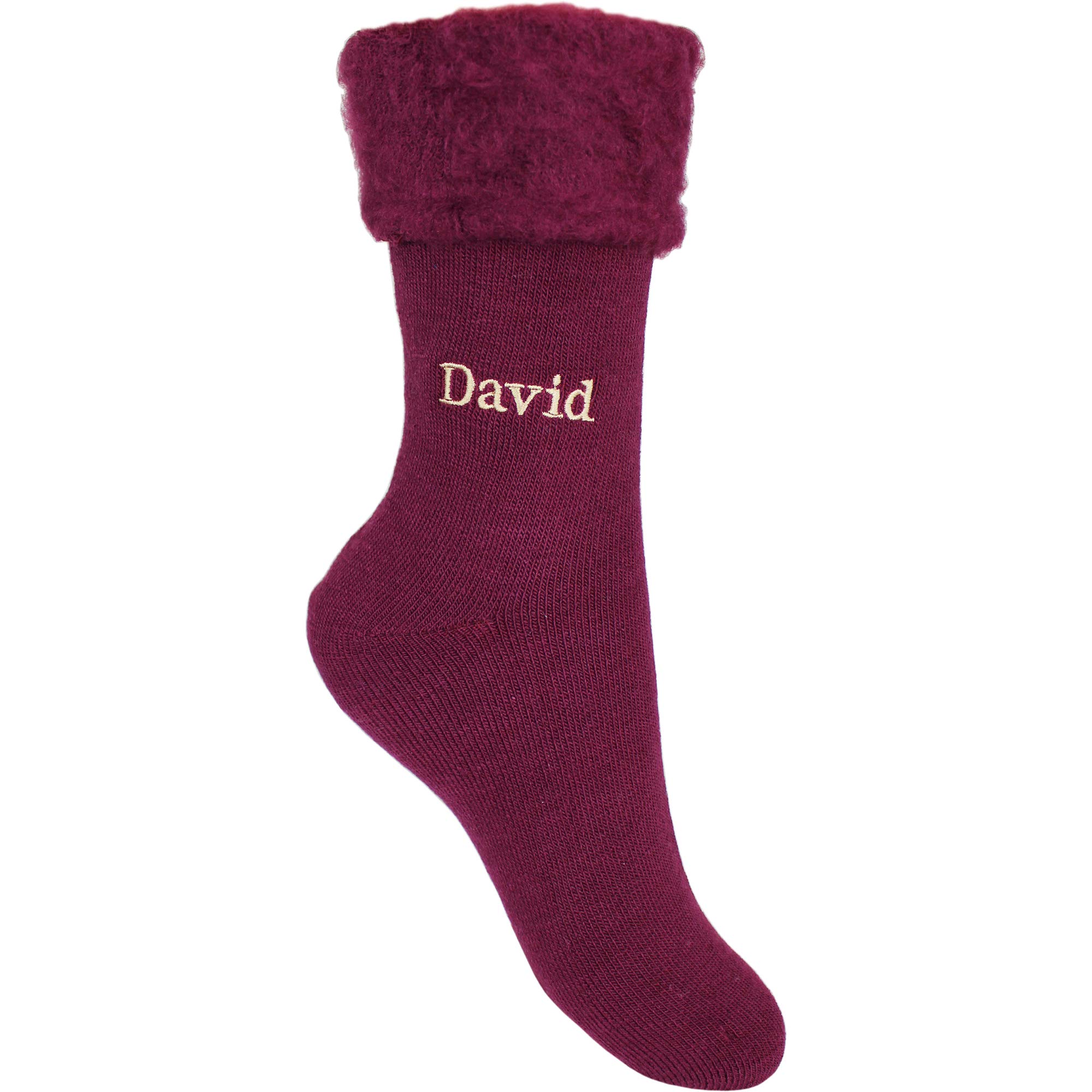 TeddyT's Men's Personalised Embroidered Super Soft Thermal Bed Socks (Burgundy)