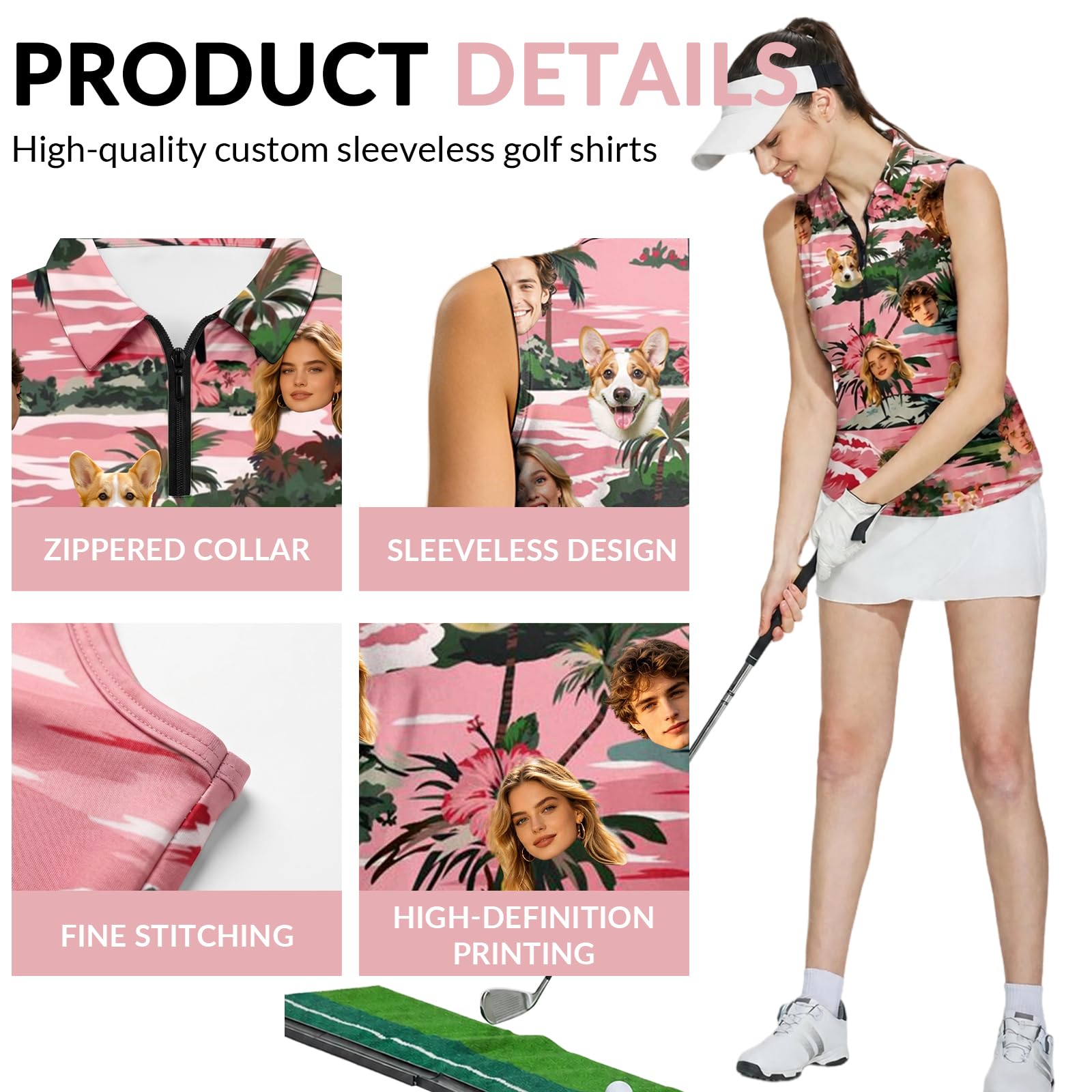 Polo sans Manches personnalisé pour Femme et Homme, Impression Photo de Visage, Hawaïen débardeur Sport pour Golf, Tennis, Running, randonnée