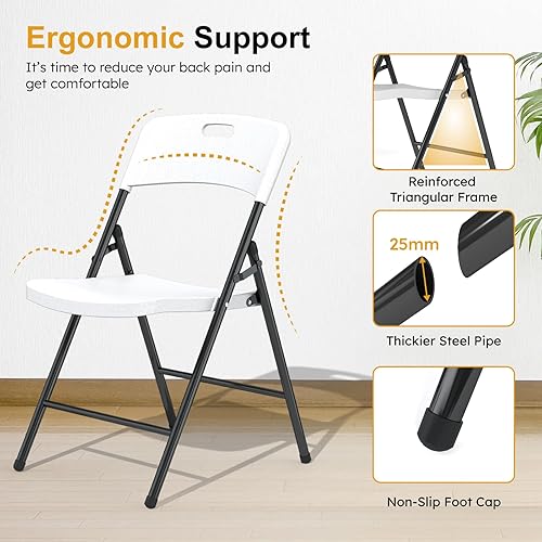 Miniatura 4 de Paquete de 6 sillas plegables, capacidad de 700 libras, silla plegable resistente con marco de acero reforzado para uso en interiores y exteriores,