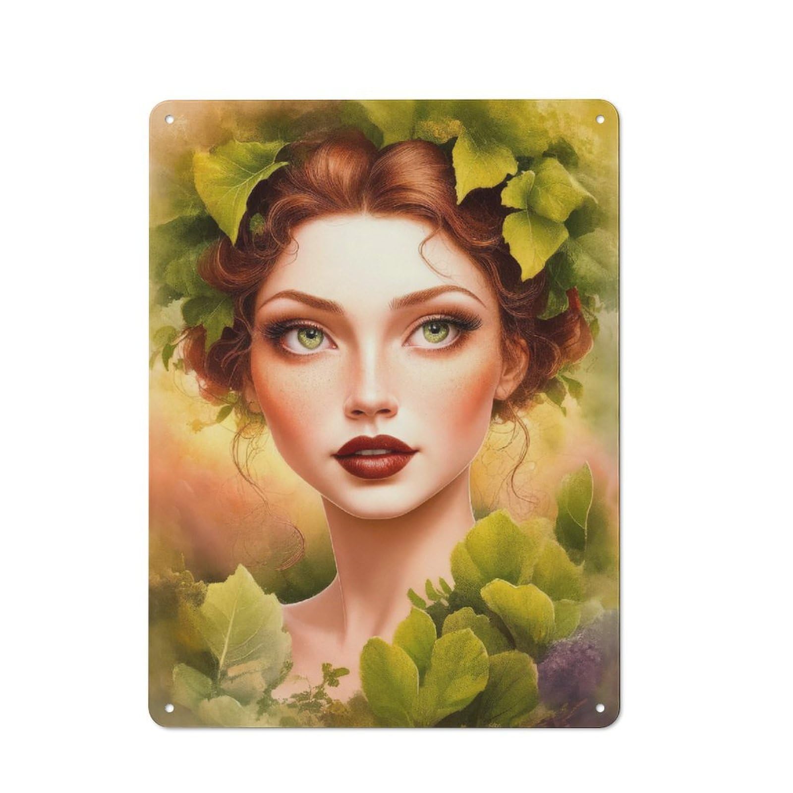 Junmoney Woman With Green Eyes Rustic Metal Plaque 40X30cm For Hobby Room Or Studio, For Creative Interior Collectors