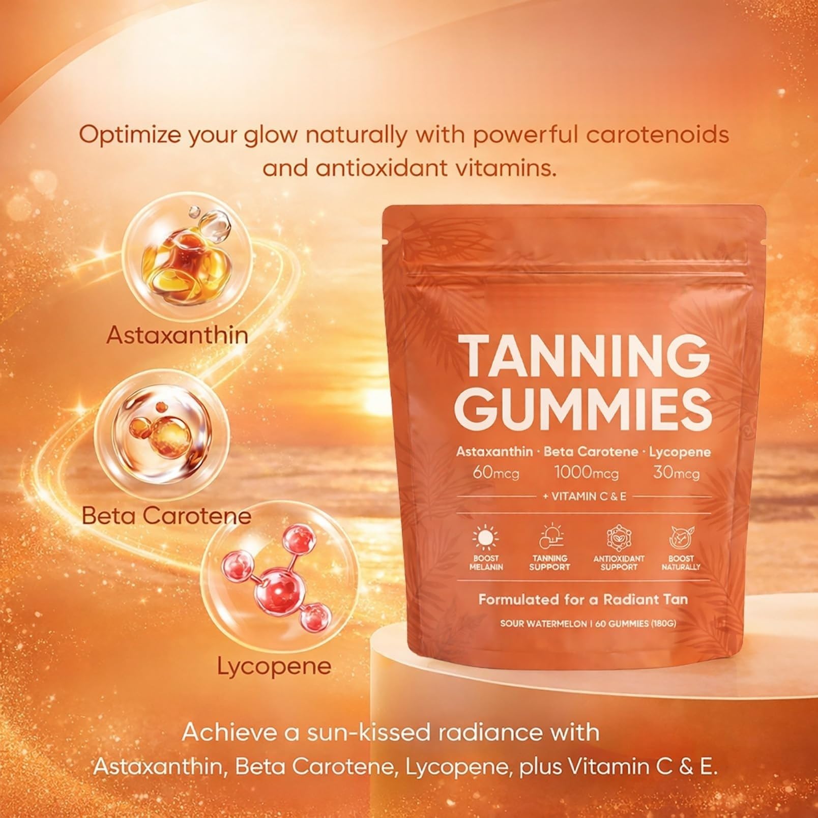 Caramelle gommose autoabbronzanti unisex (contenenti astaxantina), siero autoabbronzante per donna, aiutano la pelle a ottenere un colorito naturale, ideali per la cura quotidiana della bellezza e la