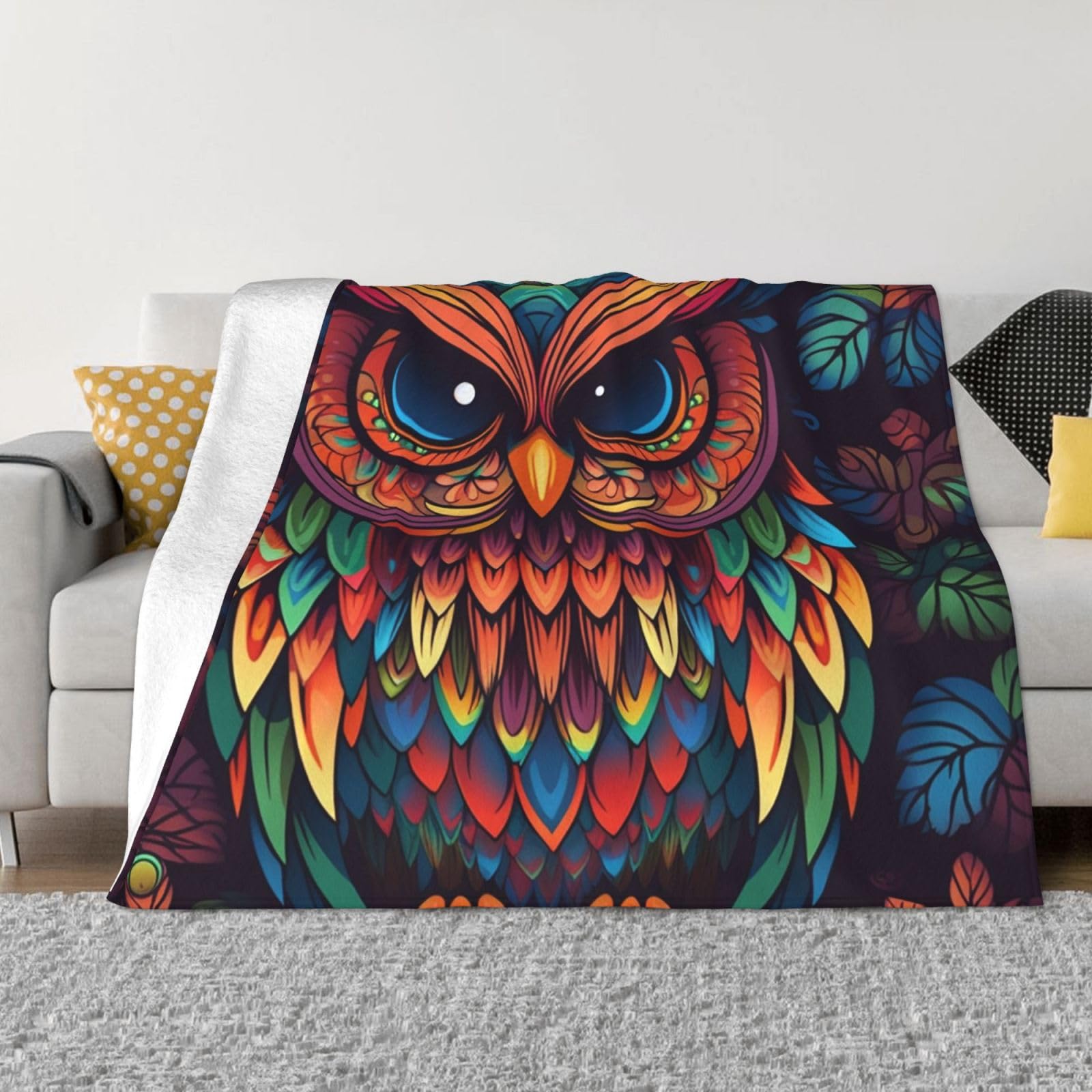 Fodpand Black Color Owl Pattern Flannel Blanket 40"X30" - Ultra-Soft Lightweight Throw Blanket For Bed, Sofa, And Couch - Luxury Air Conditioning Blankets - Cozy Warm Blankets For All Seasons