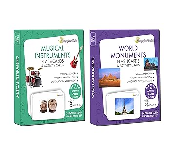 GrapplerTodd - World Monuments & Musical Instruments Flashcards for Kids, Babies Combo | Wipe and Clean and Non-Tearable Montessori Educational Toy 6 Months to 4 Year Kids Total 48 Cards Pack of 2 - image, photos
