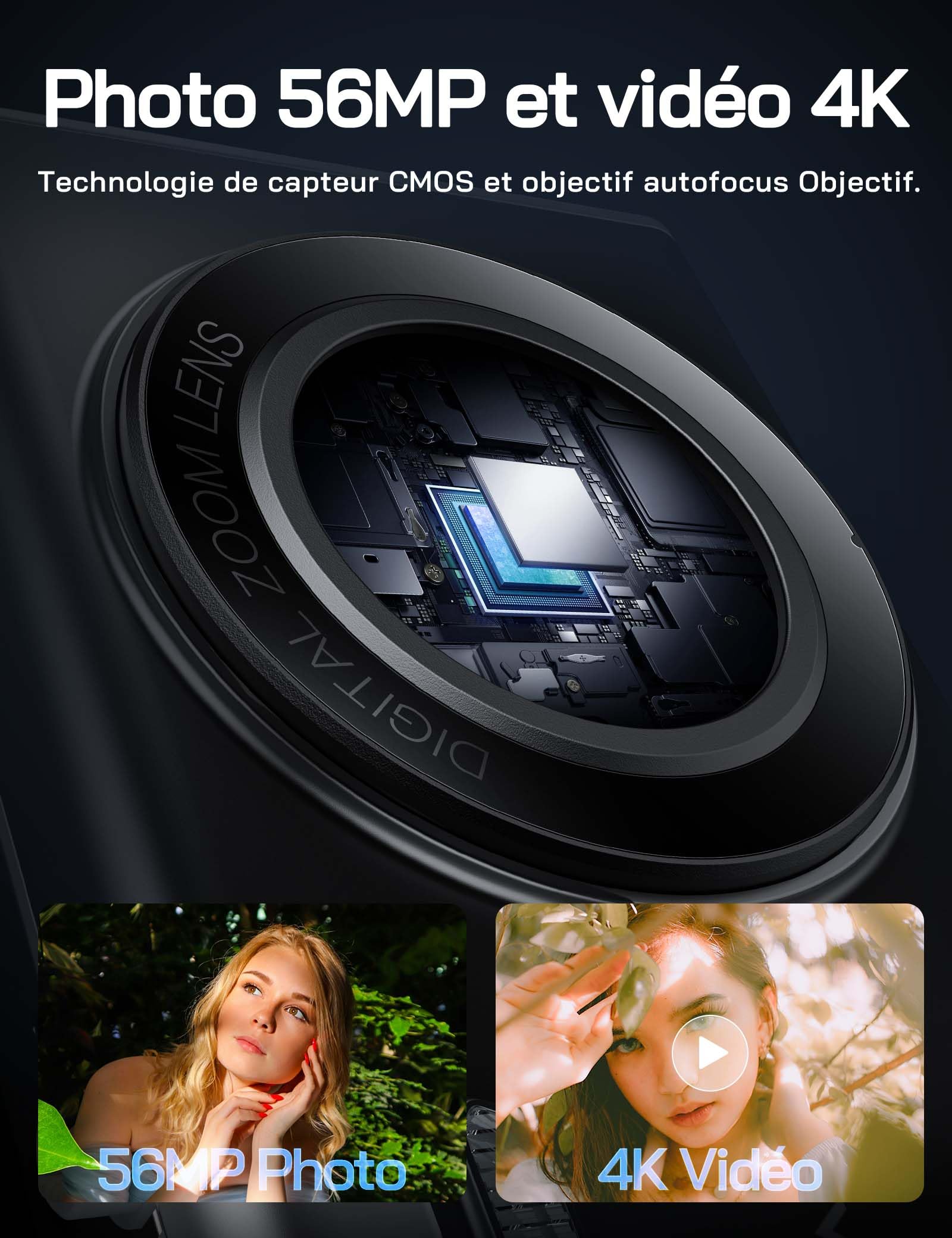 WOLFANG Appareil Photo numérique, caméra 4K pour Enfants, compacte 56 MP, vidéo Zoom numérique 16X, Point de Mise au Point Automatique et Appareil Photo numérique, Cadeau