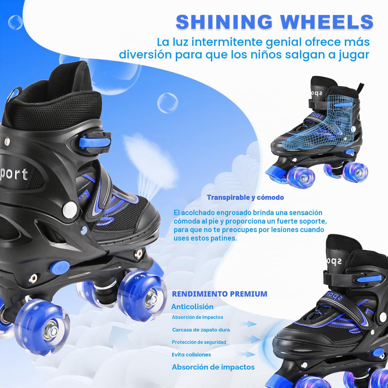 Patines ajustables para niños con ruedas iluminadas